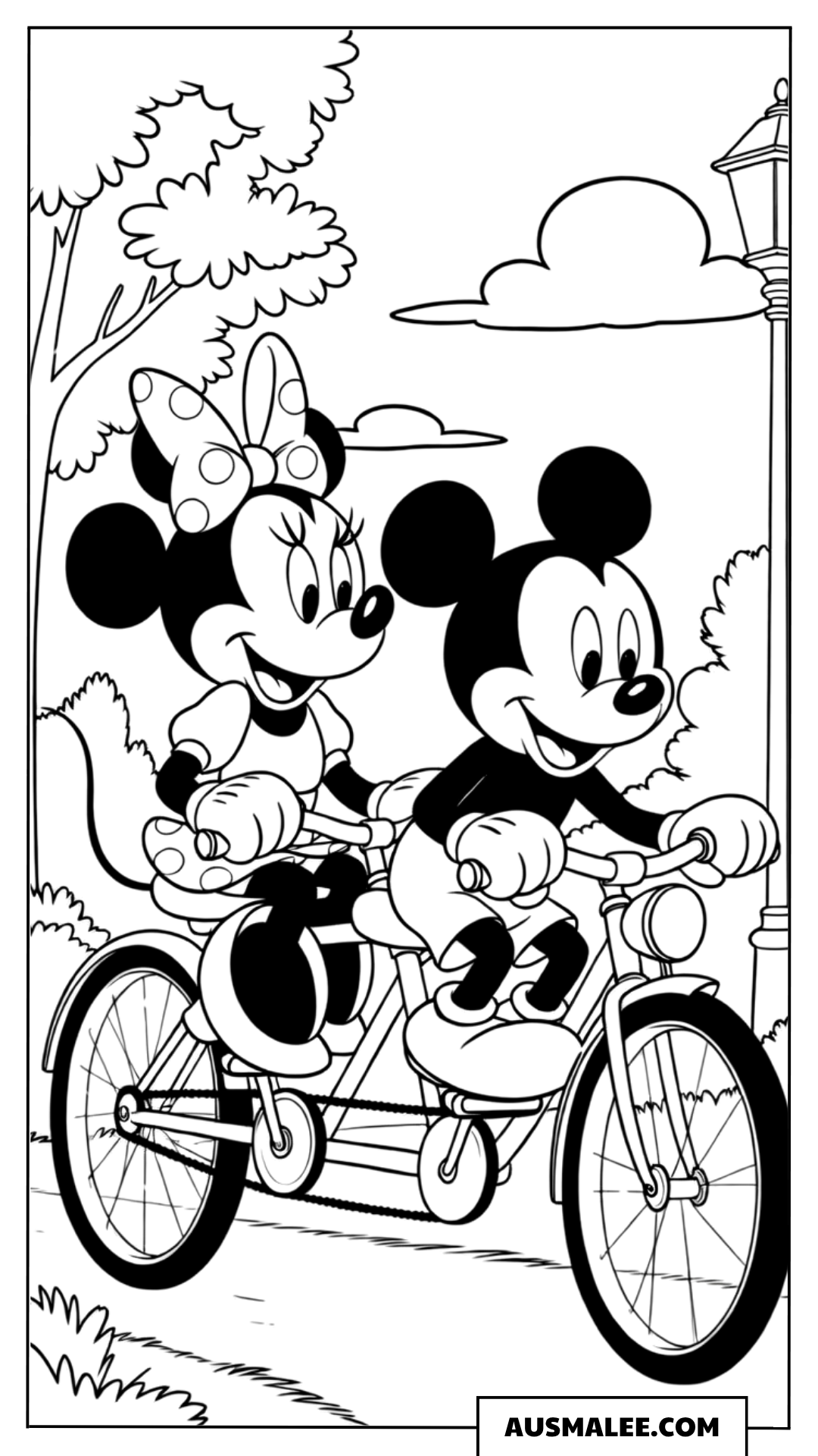 Minnie und Micky auf dem Fahrrad ausmalbild
