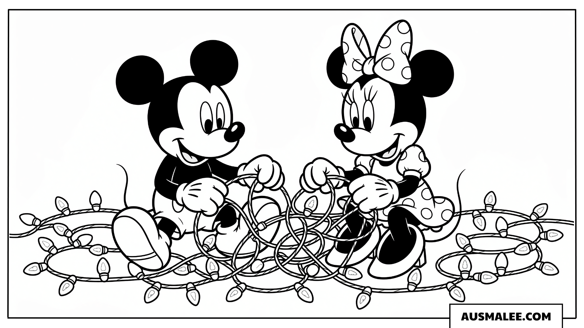 Minnie und Micky mit Lichterkette ausmalbild