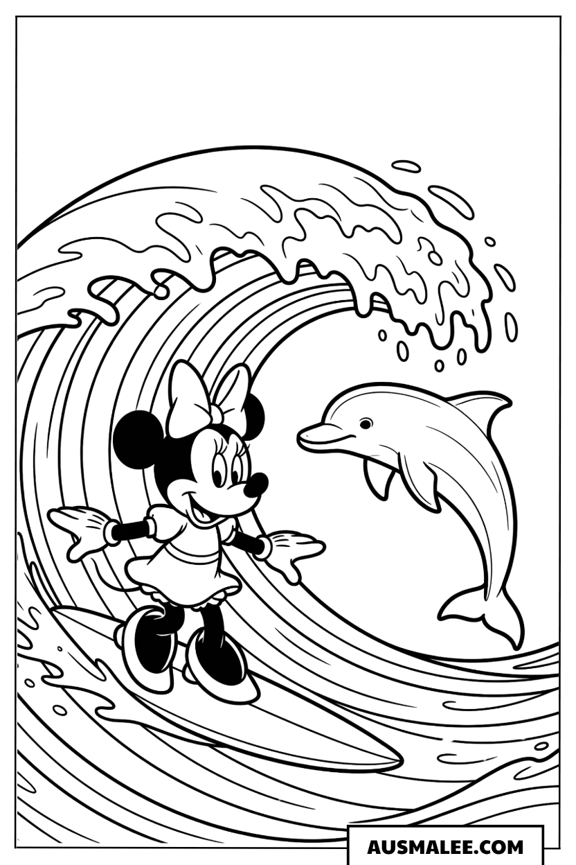 Minnie und Micky surfen ausmalbild