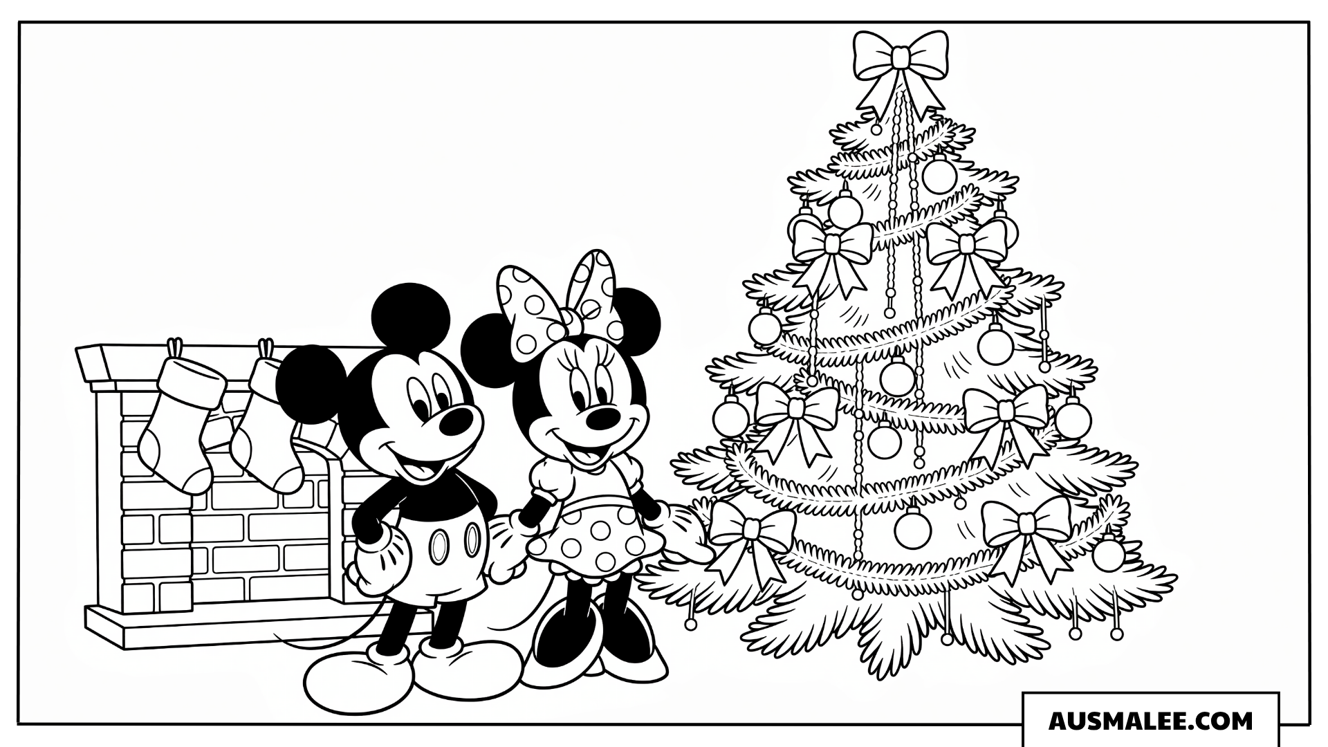 Minnie und Micky vor dem Kamin ausmalbild