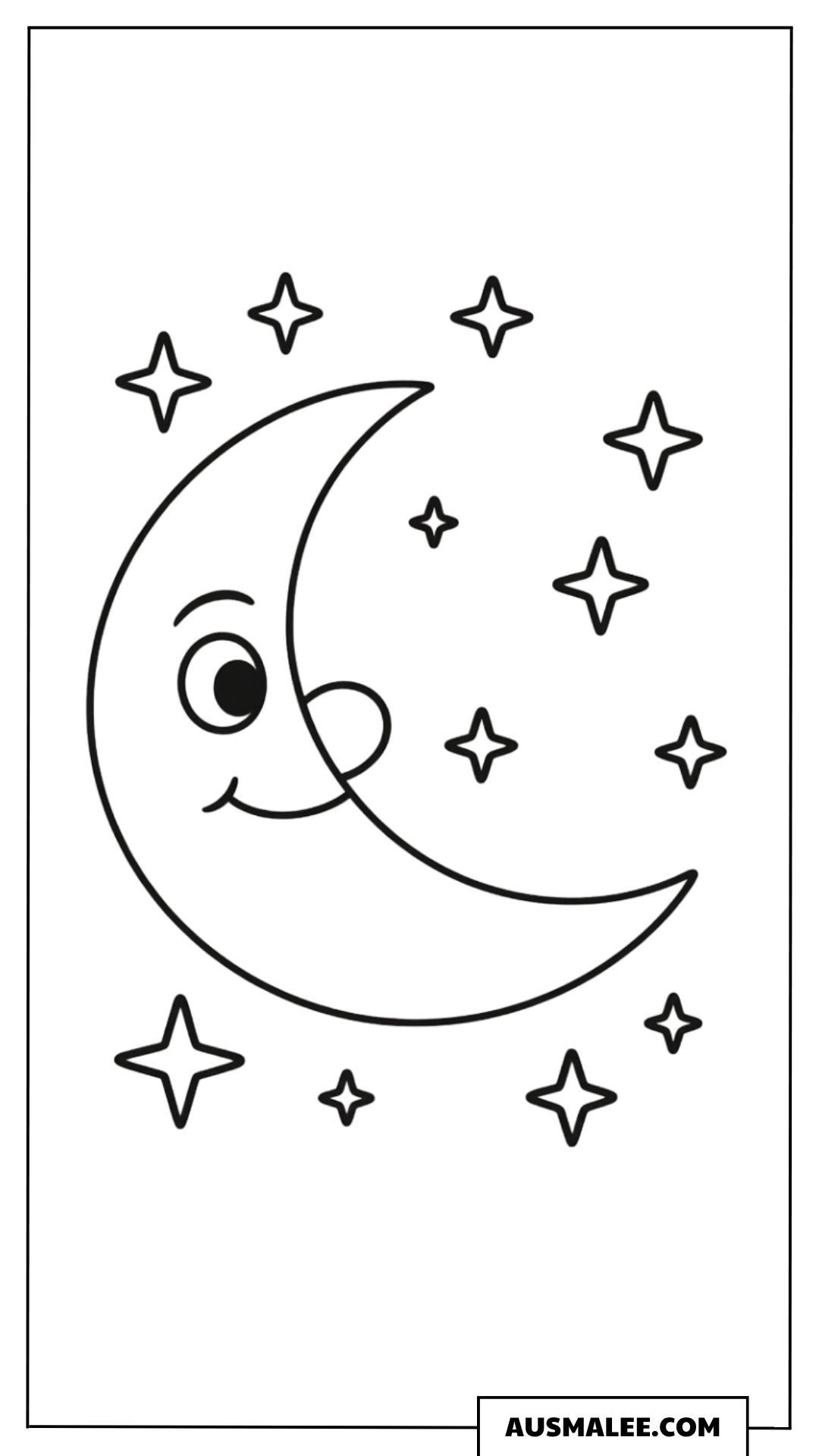 Mond und Sterne am Nachthimmel Ausmalbild