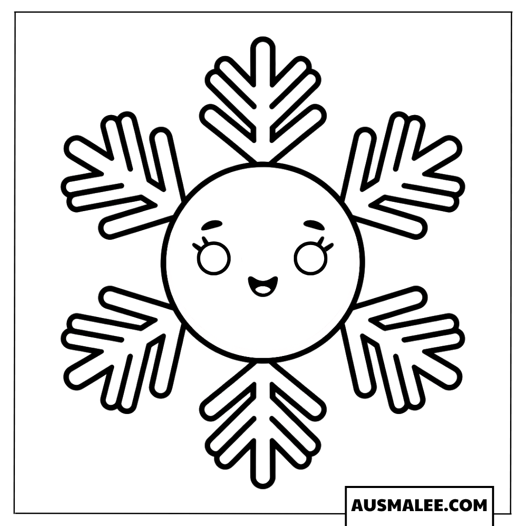 Niedliches Kawaii-Mandala-Schneeflocken Ausmalbild