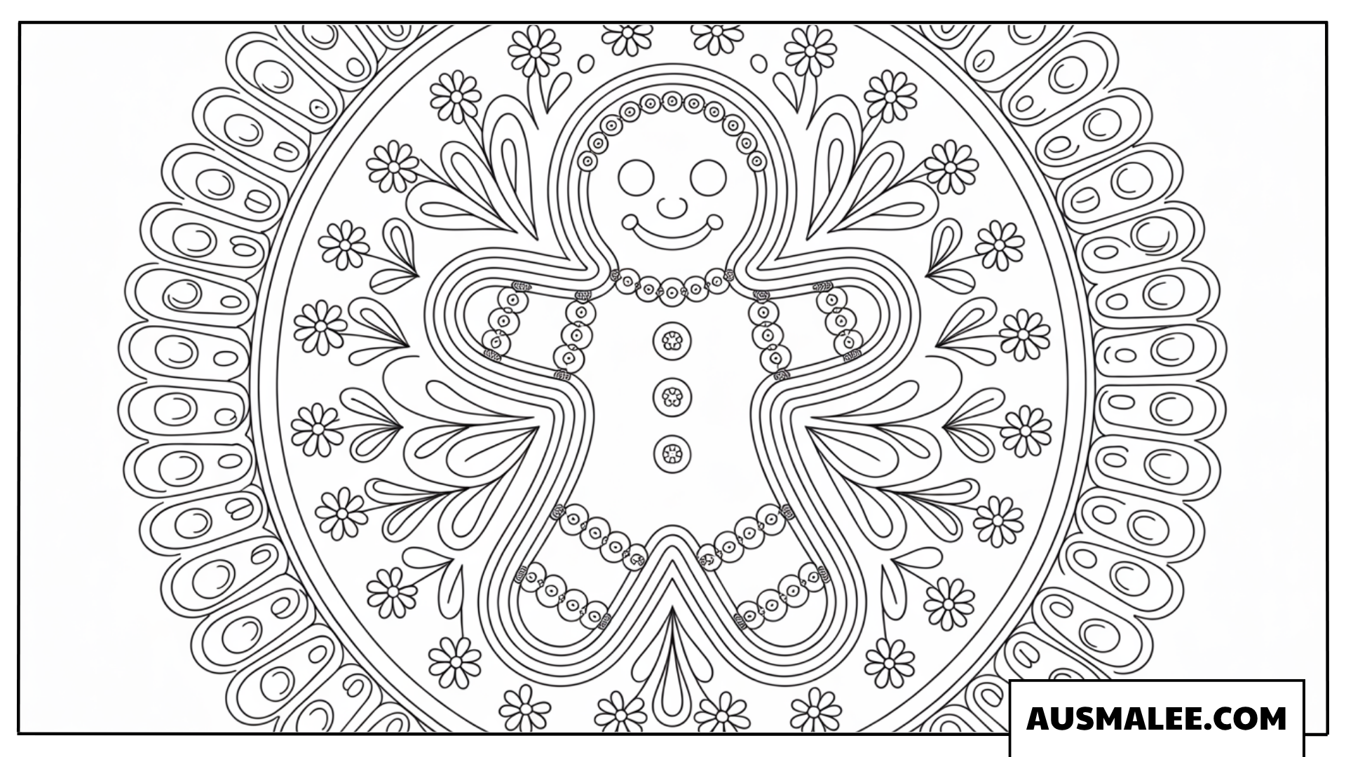 Ovales Lebkuchenmann Blumen Mandala Ausmalbilder