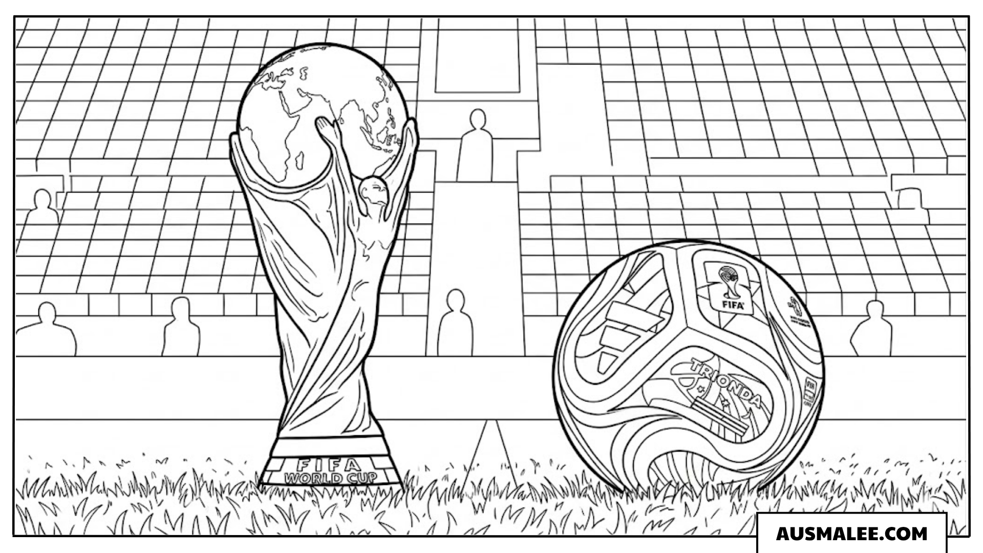 Pokal und Ball der World Cup 2026 Ausmalbild