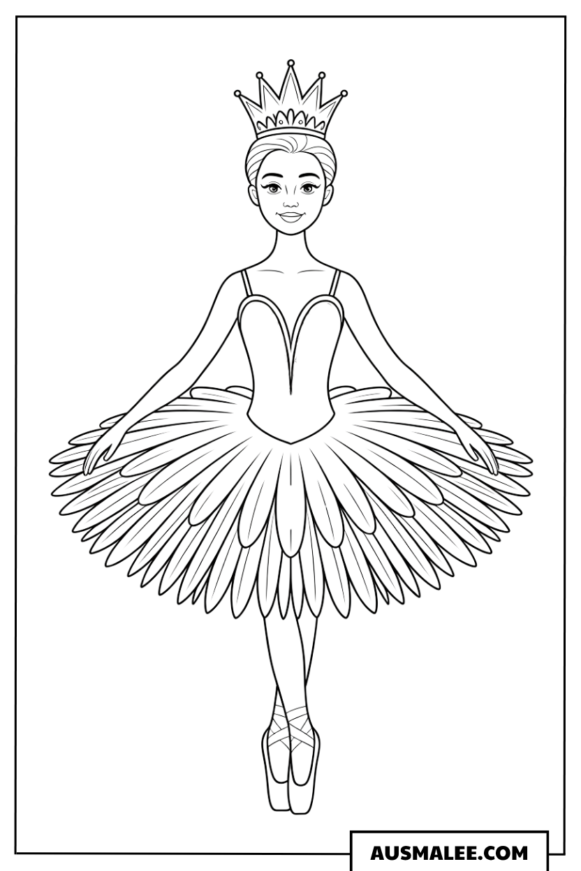 Prinzessinnen-Ballerina mit Krone Ausmalbild