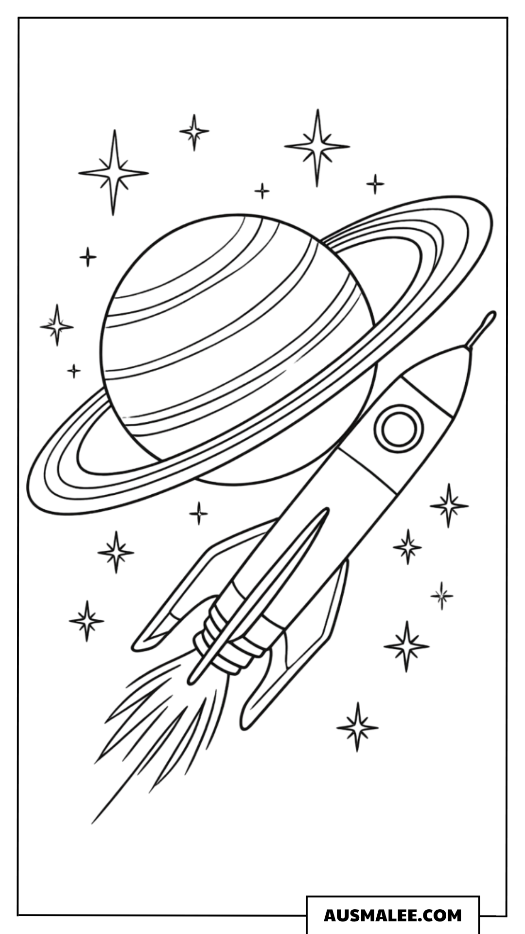 Rakete am Saturn Ausmalbild