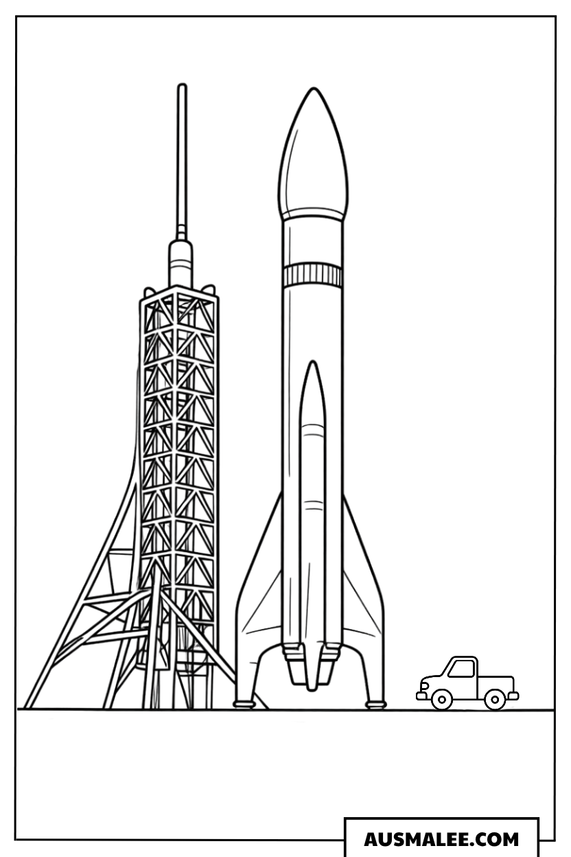 Rakete auf der Startrampe Ausmalbild