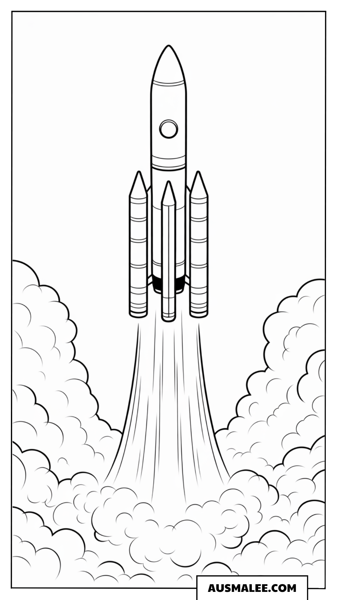 Rakete mit Rauch beim Start Ausmalbild