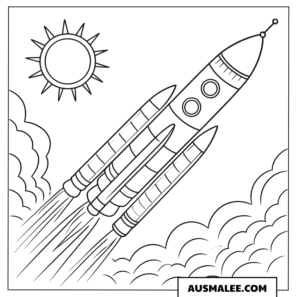 Rakete mit Sonne Ausmalbild