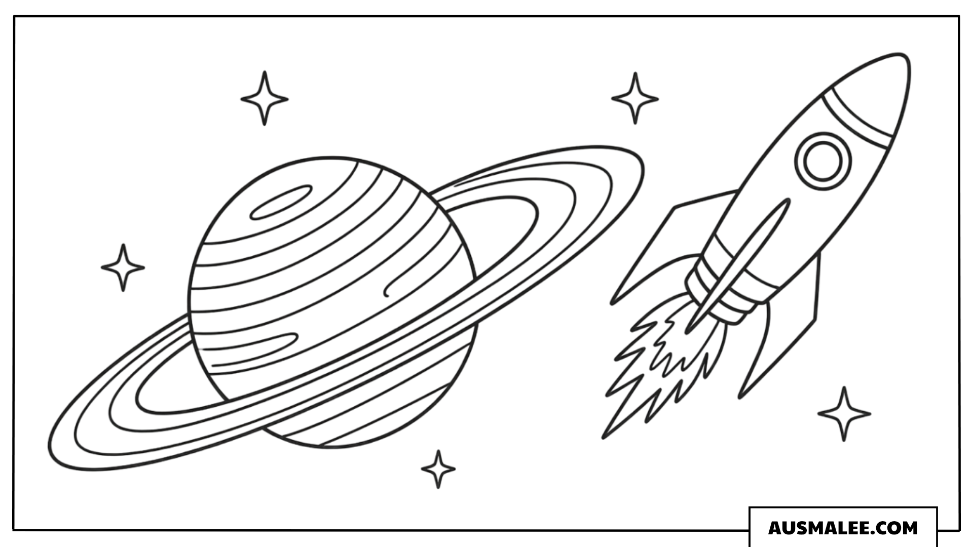 Rakete neben dem Saturn Ausmalbild