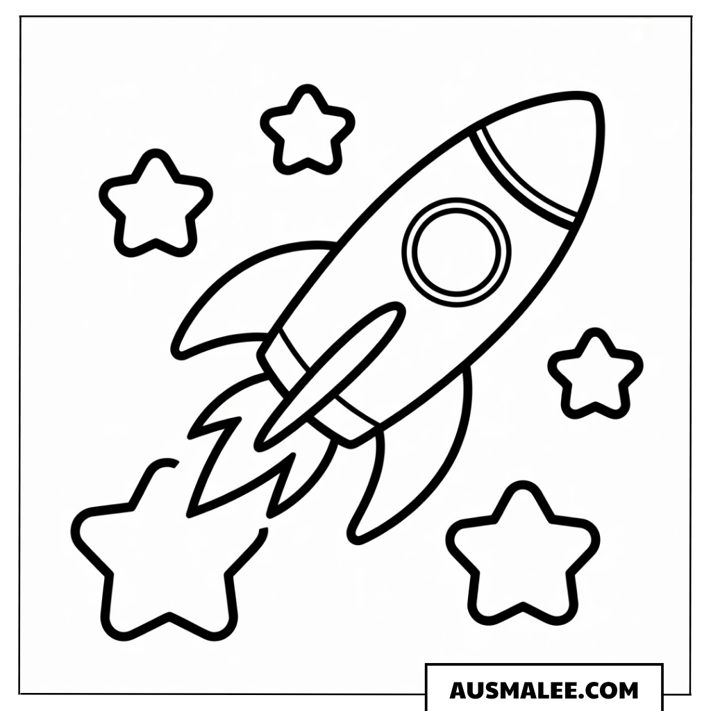 Rakete umgeben von Sternen Ausmalbild