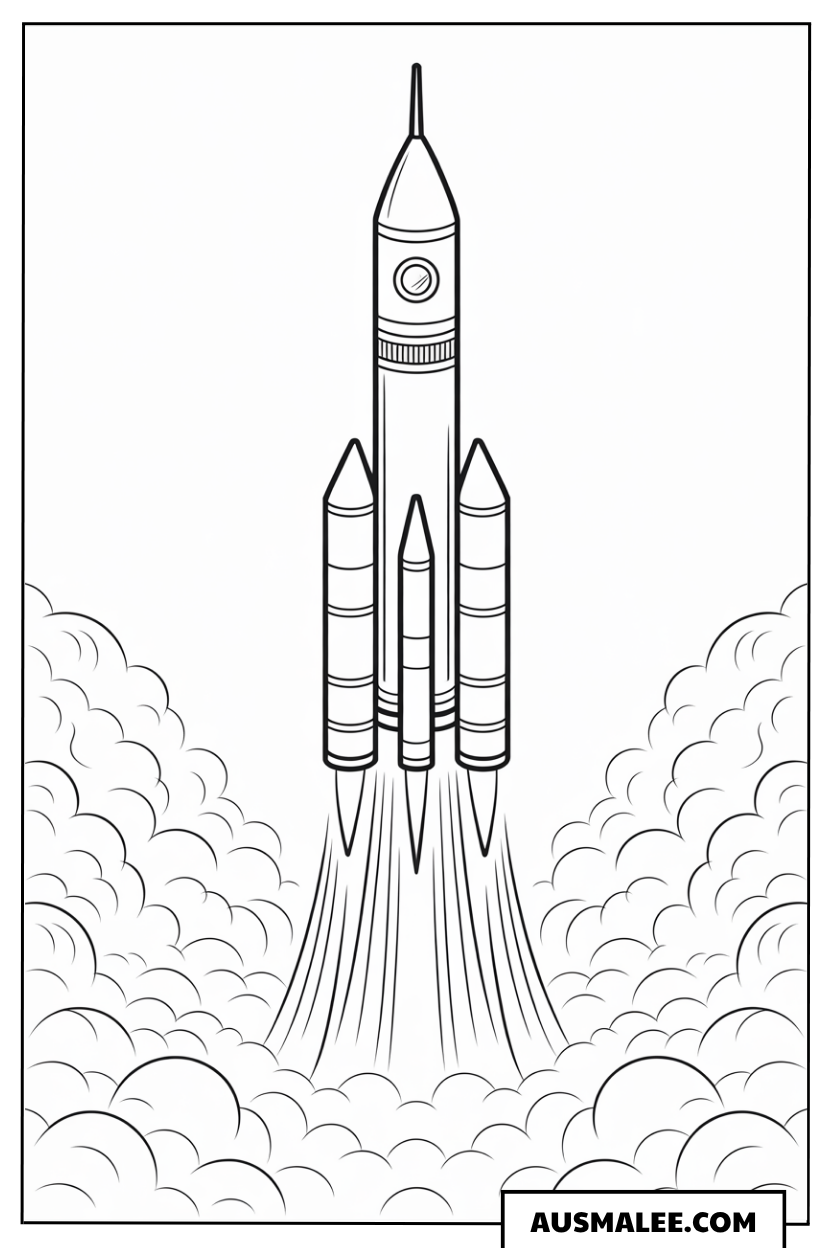 Raketenstart mit starken Flammen Ausmalbild