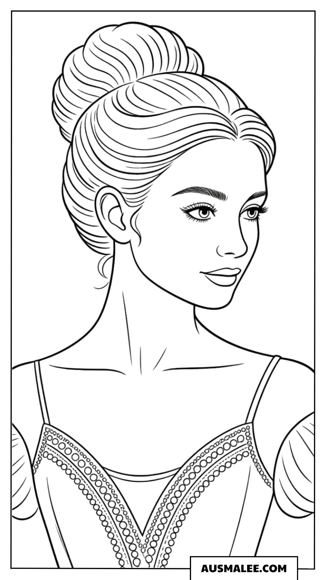 Realistische Ballerina Portrait Ausmalbild
