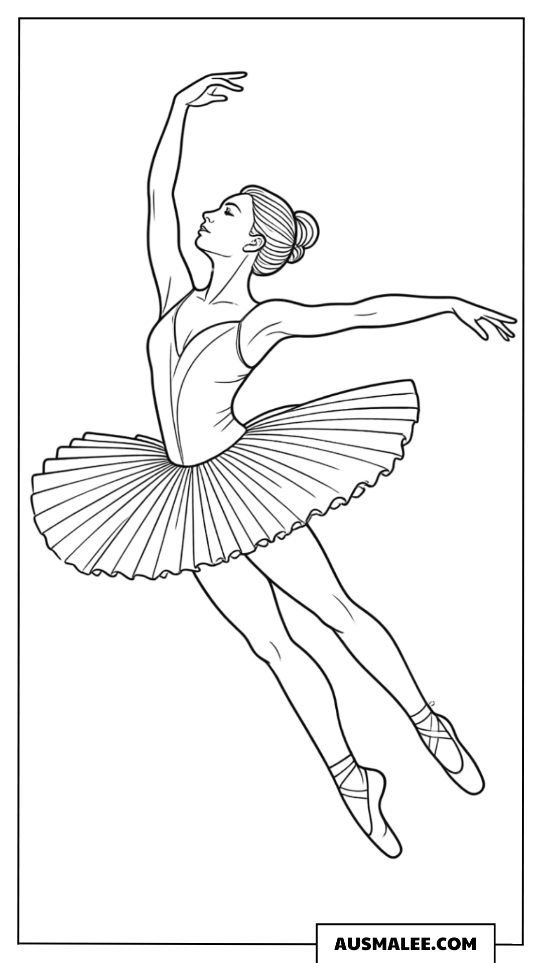 Realistische Ballerina in Tanzpose Ausmalbild