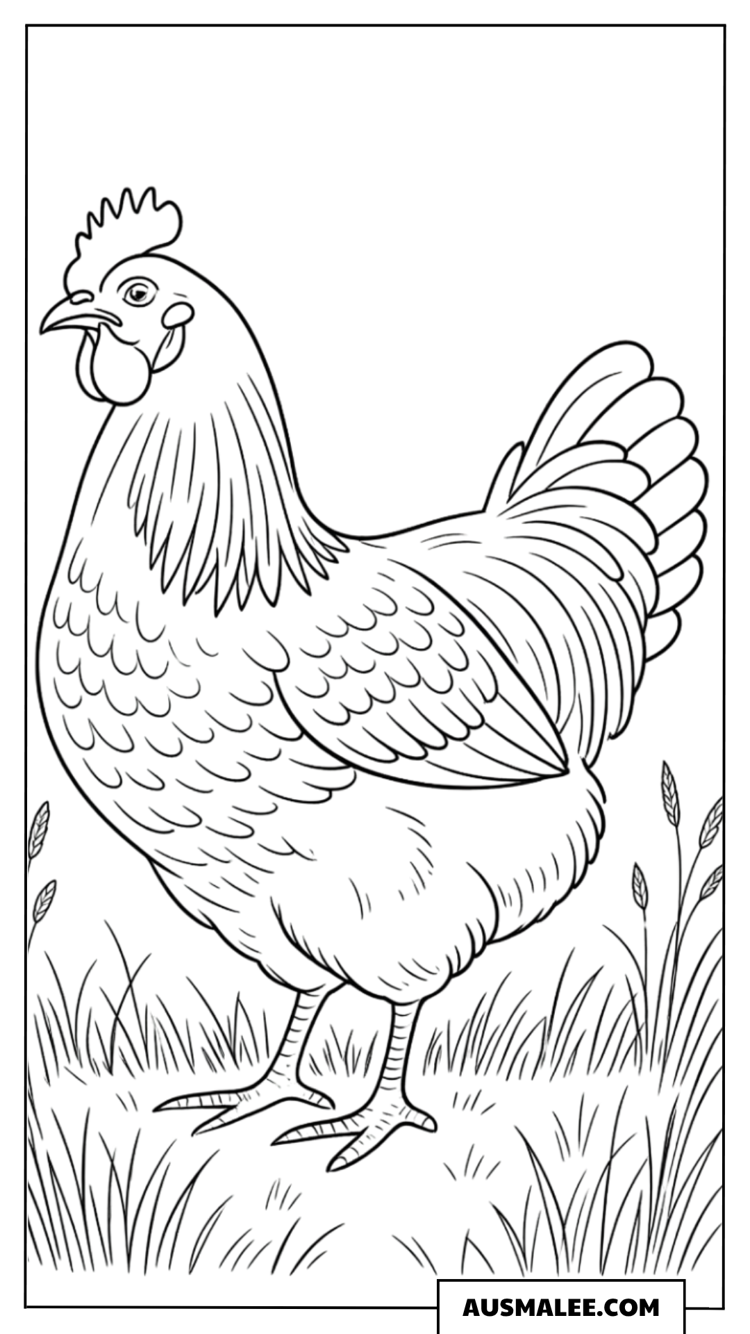 Realistisches Huhn im Gras Ausmalbild