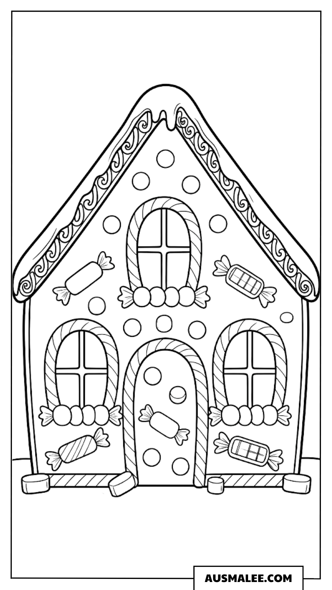Reich verziertes Lebkuchenhaus Ausmalbild