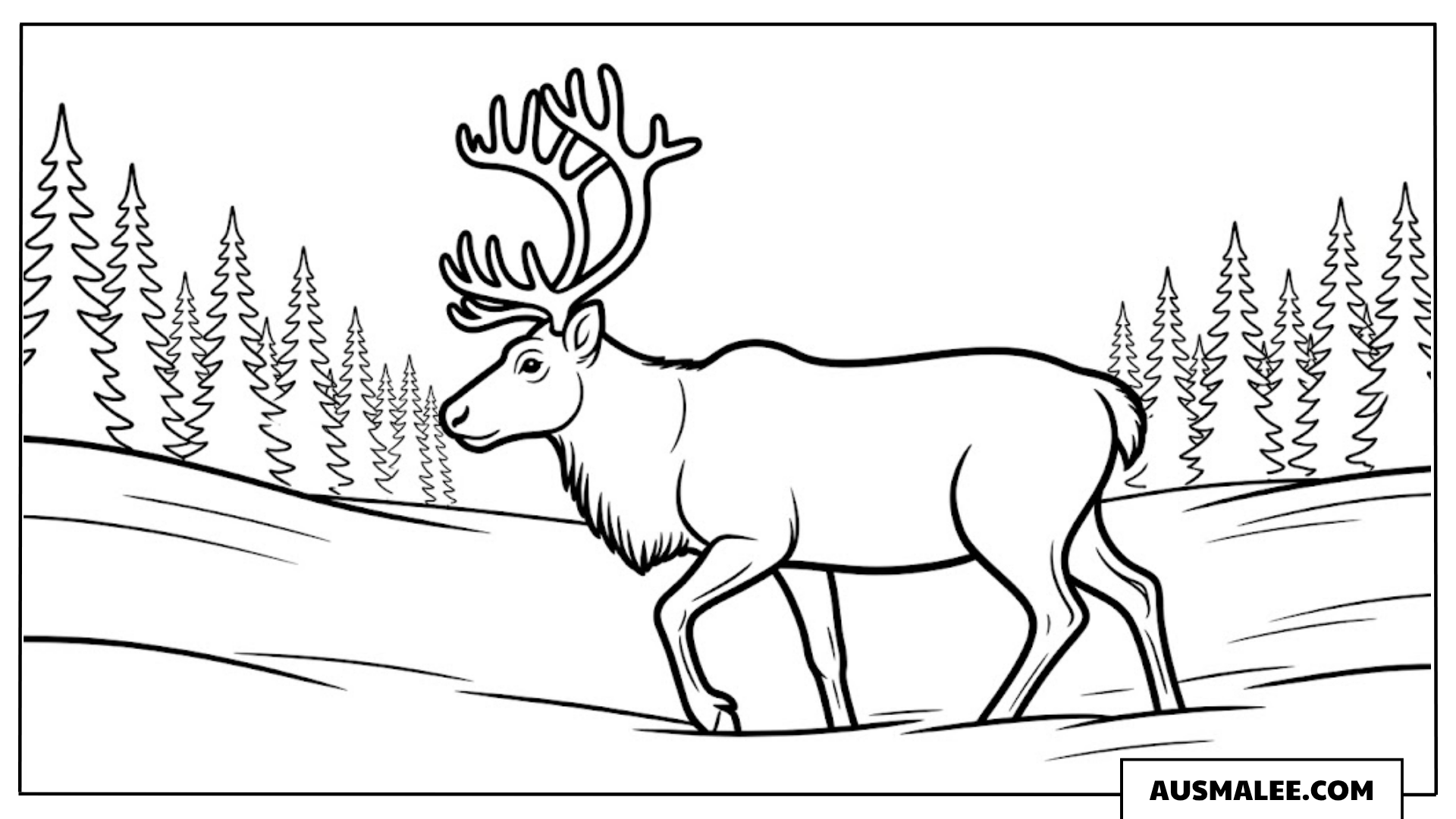 Rentier in der Winterlandschaft ausmalbild
