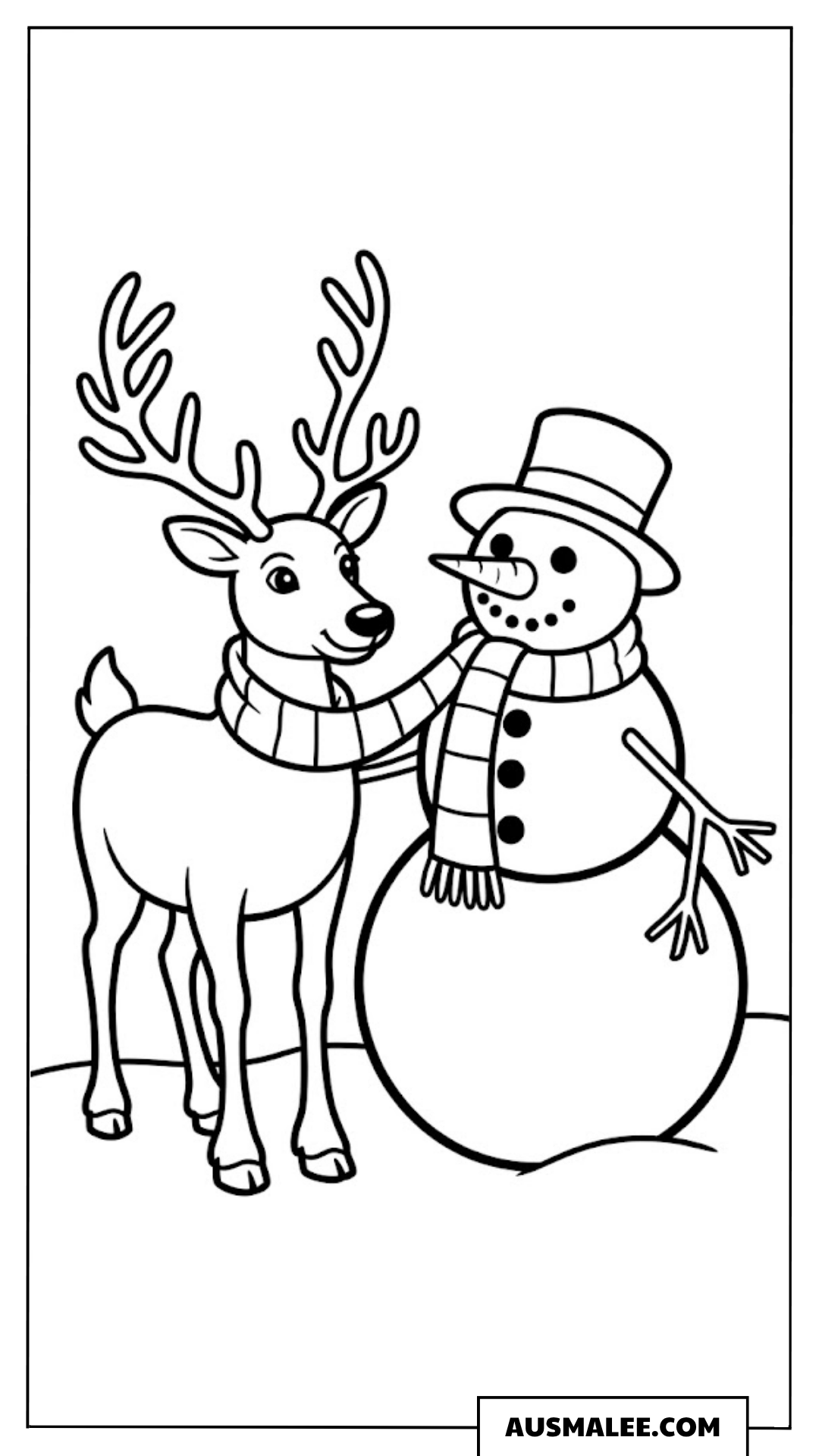 Rentier und Schneemann Freunde ausmalbild