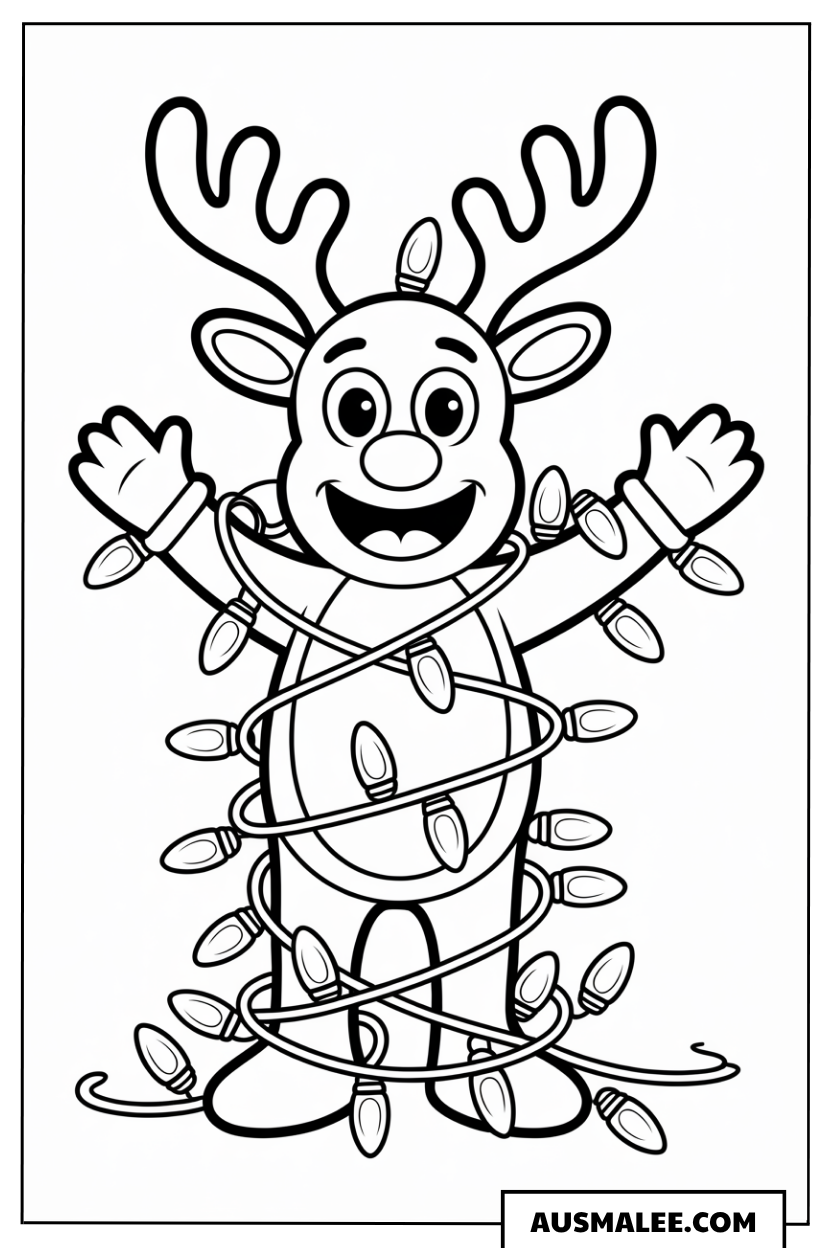 Rudolph mit Lichterkette ausmalbild