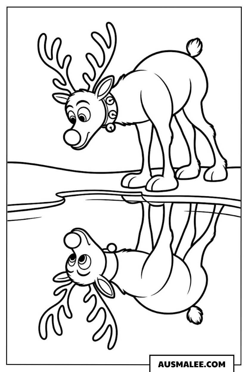 Rudolph schaut in den Spiegel ausmalbild