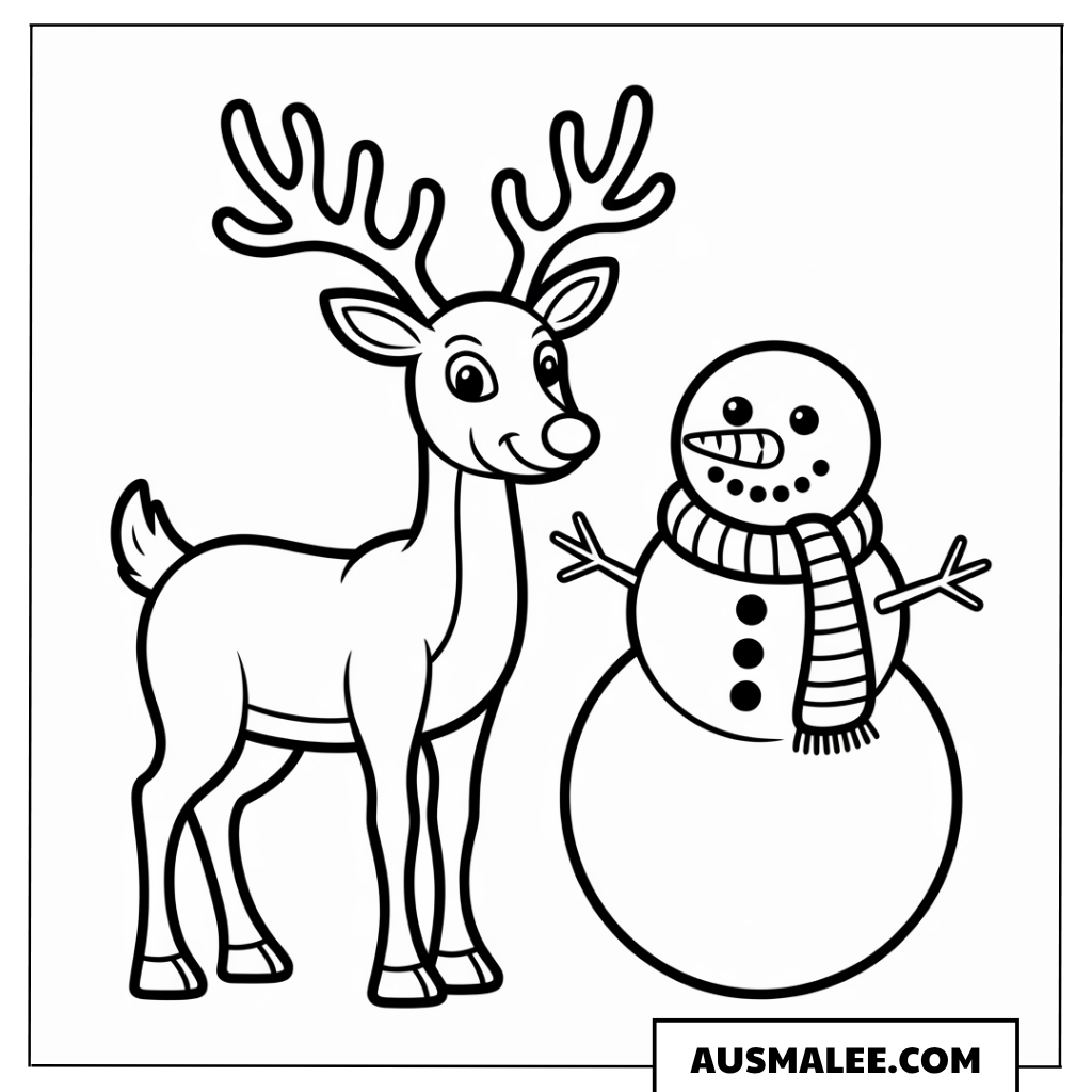 Rudolph und Schneemann ausmalbild
