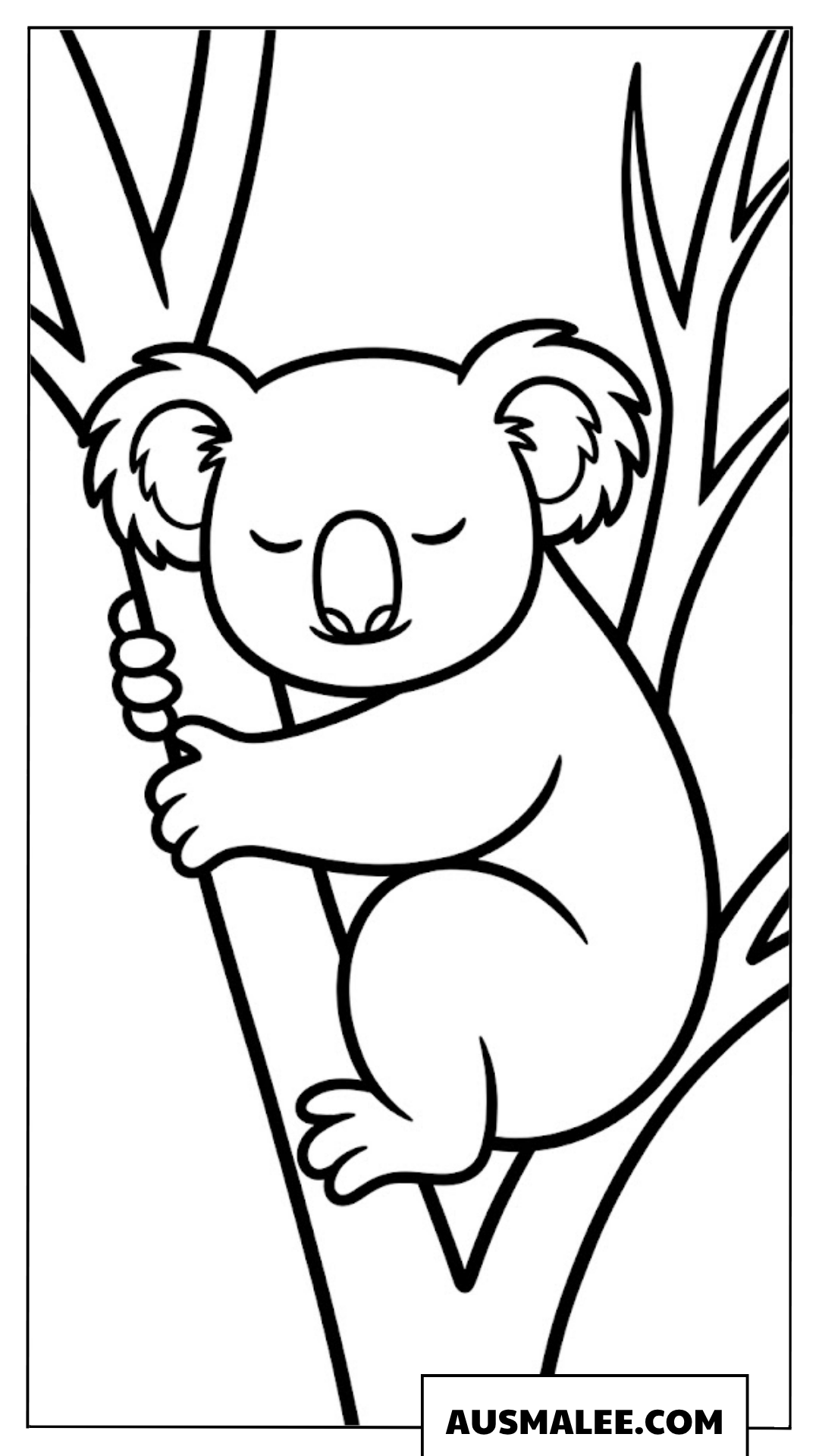 Schlafender Koala auf dem Baum Ausmalbild