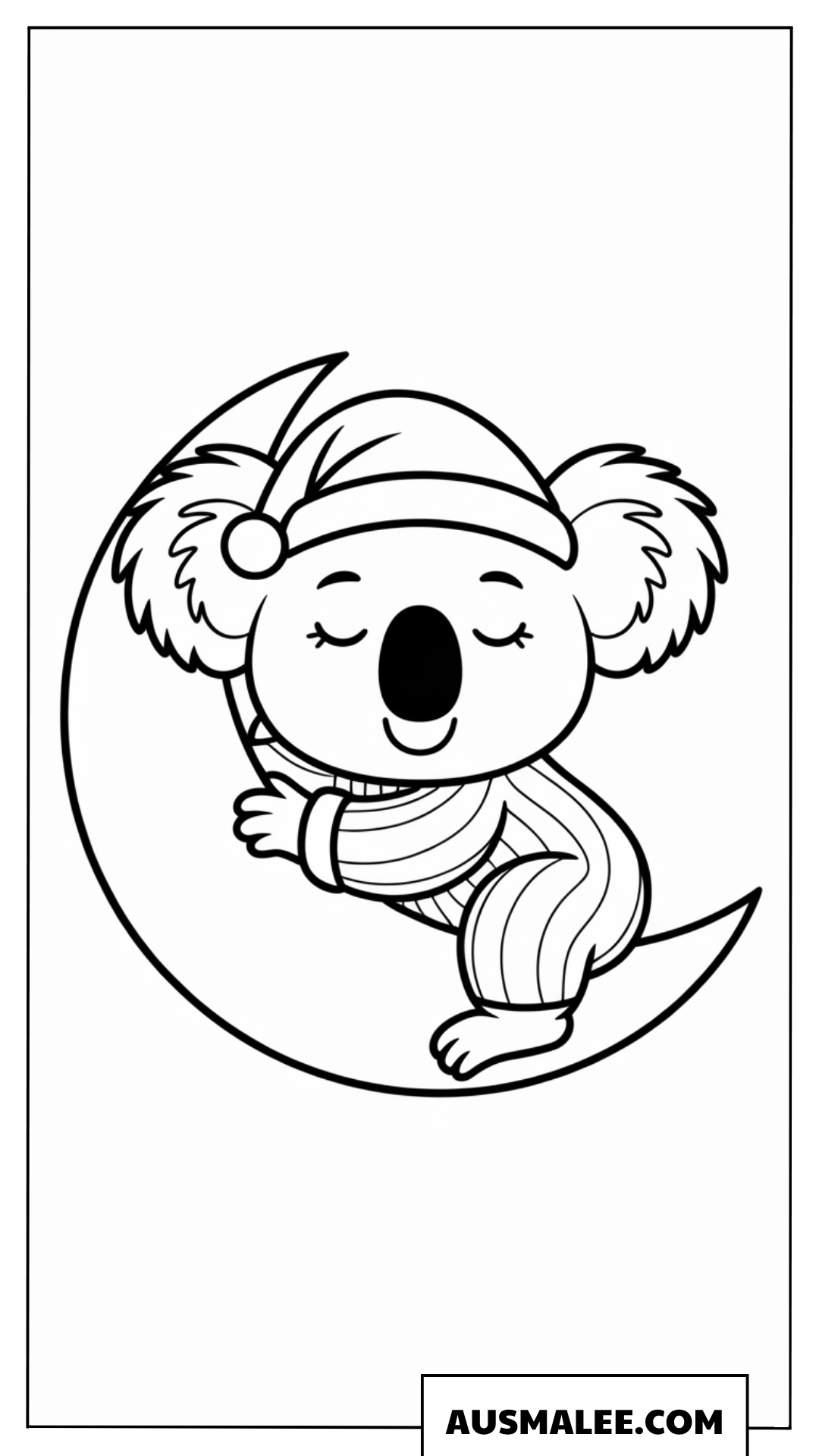 Schlafender Koala auf dem Mond Ausmalbild