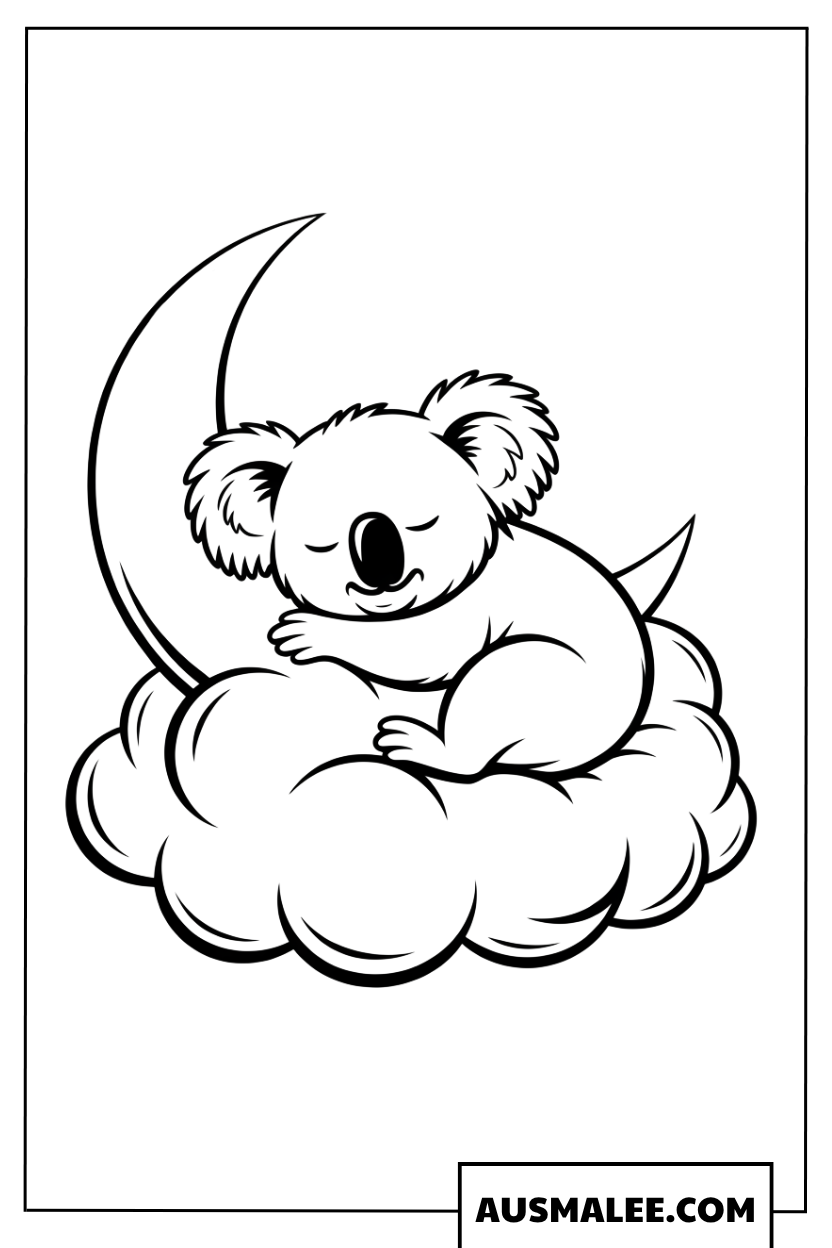 Schlafender Koala auf einer Wolke Ausmalbild