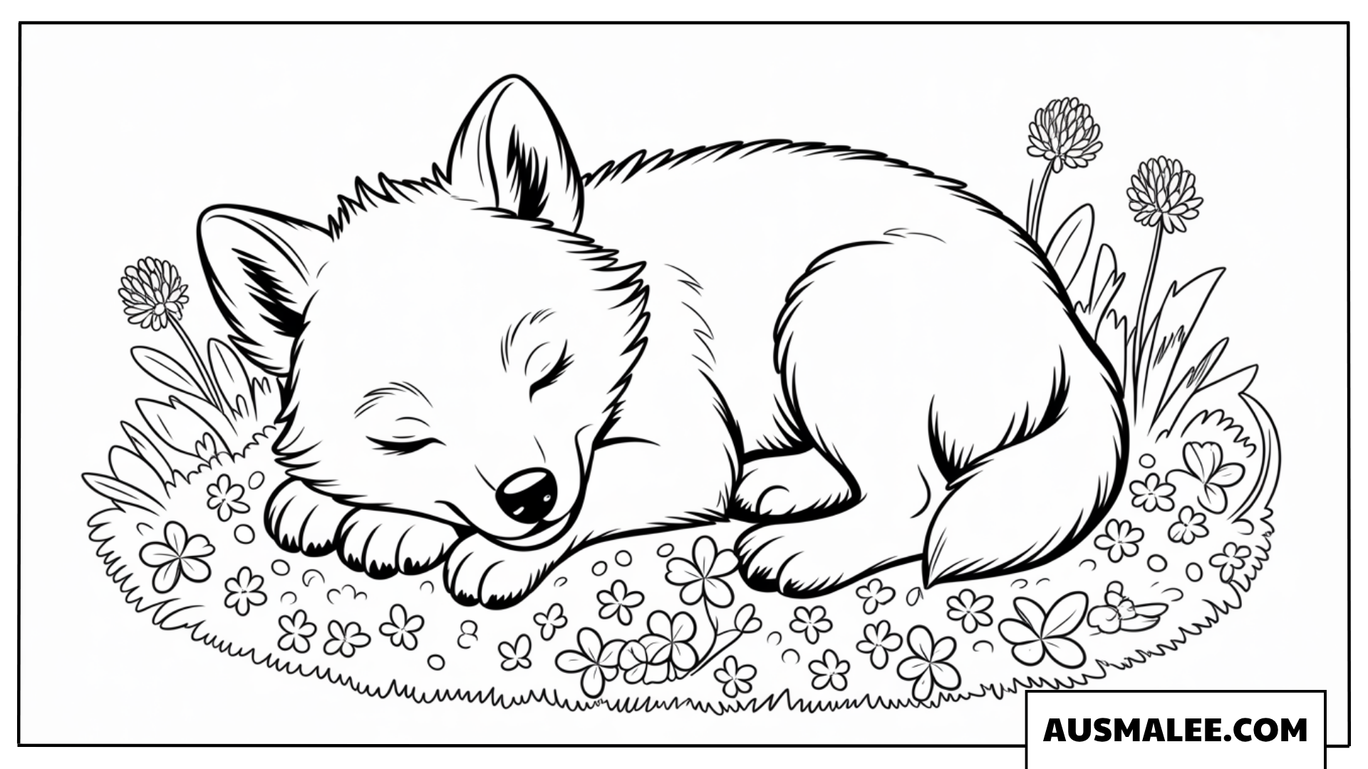 Schlafender Wolfswelpe Auf Blumenwiese Ausmalbilder