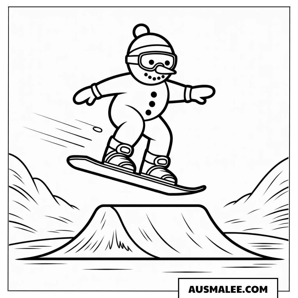 Schneemann beim Snowboarden ausmalbild