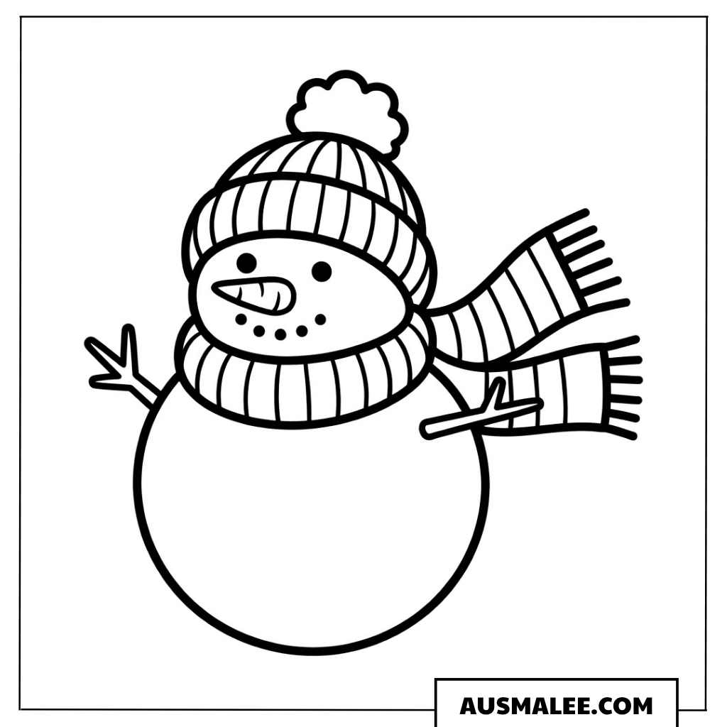 Schneemann mit Mütze und Schal ausmalbild