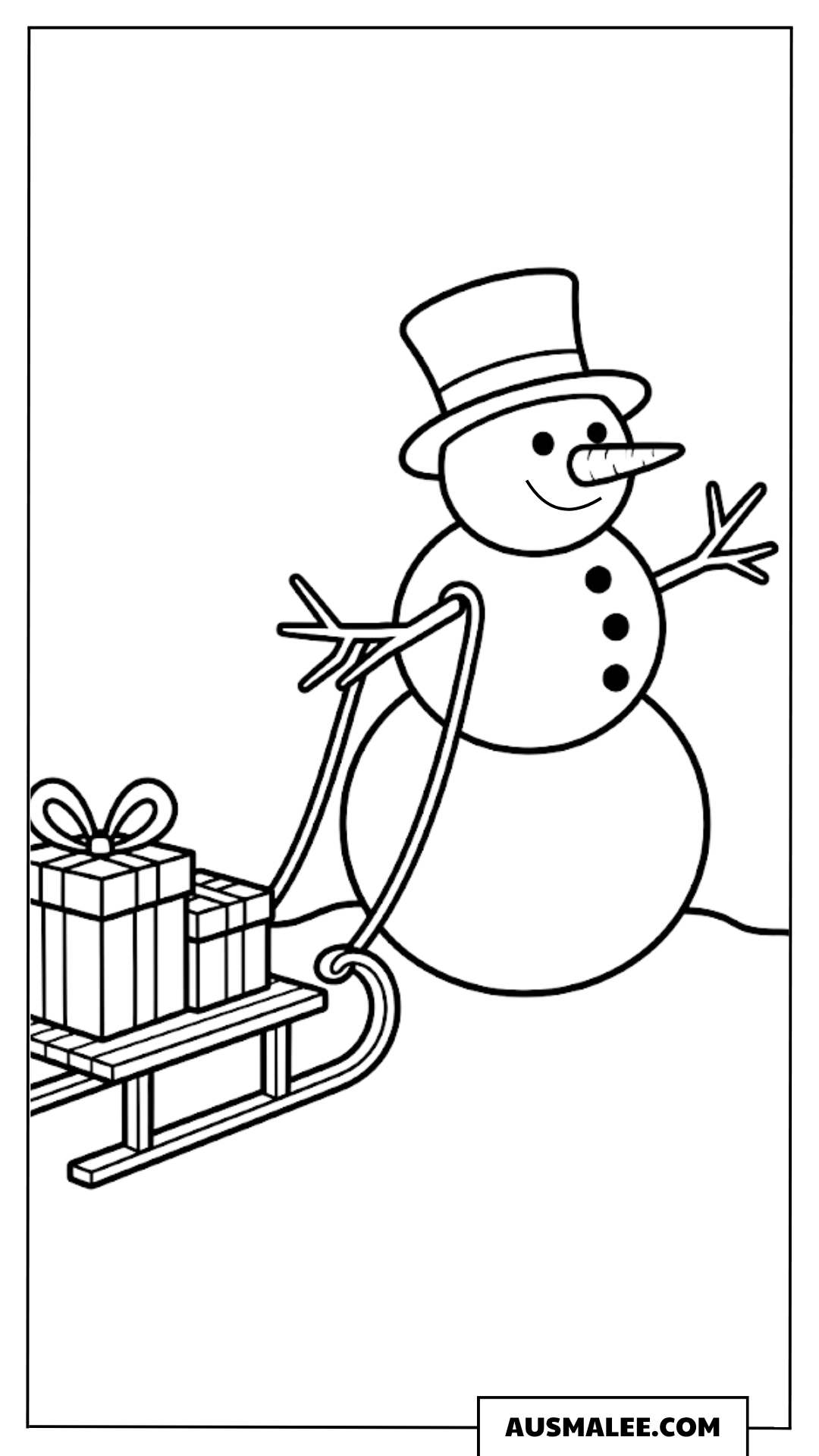 Schneemann mit Schlitten ausmalbild