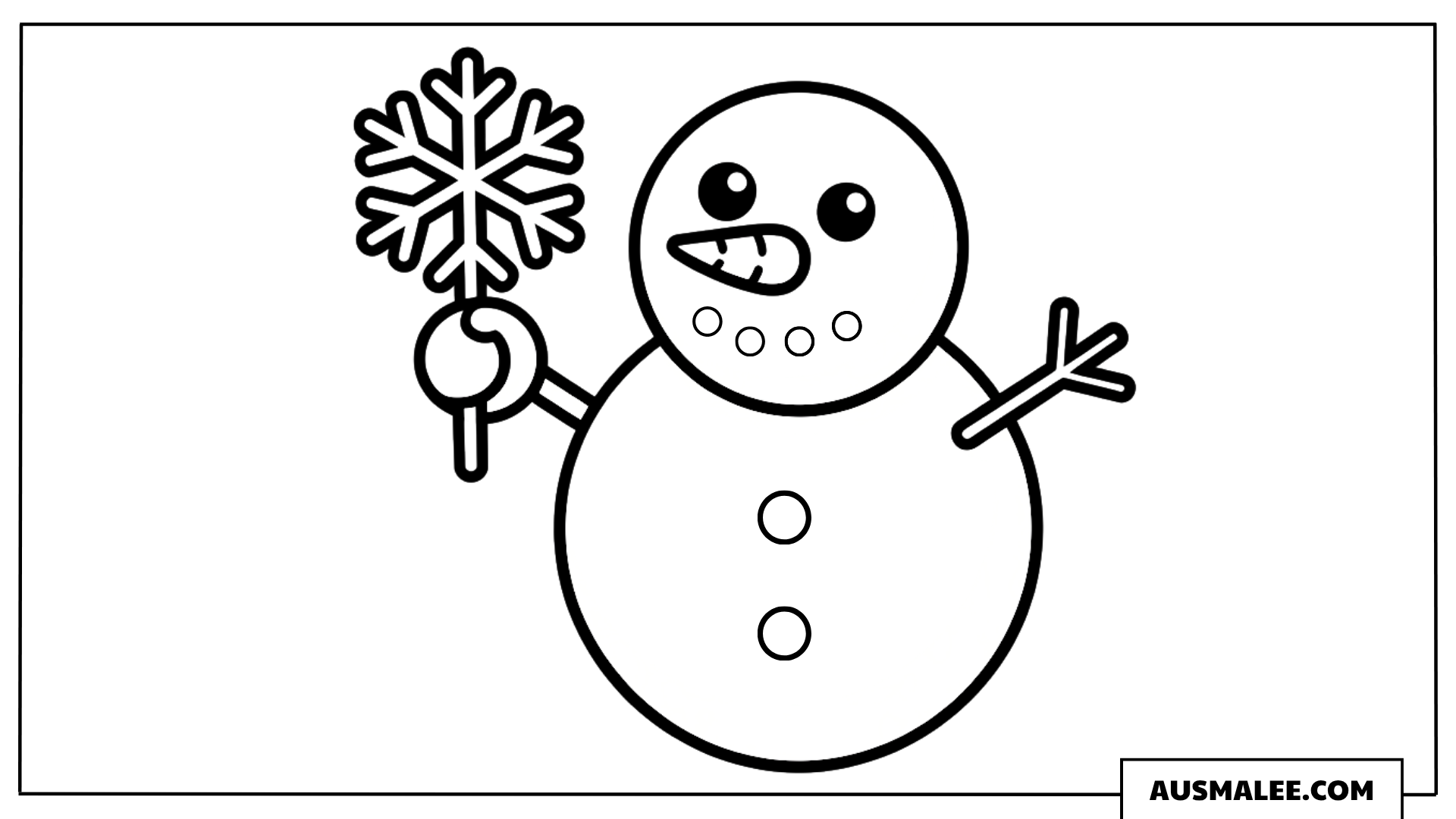 Schneemann mit Schneeflocke ausmalbild