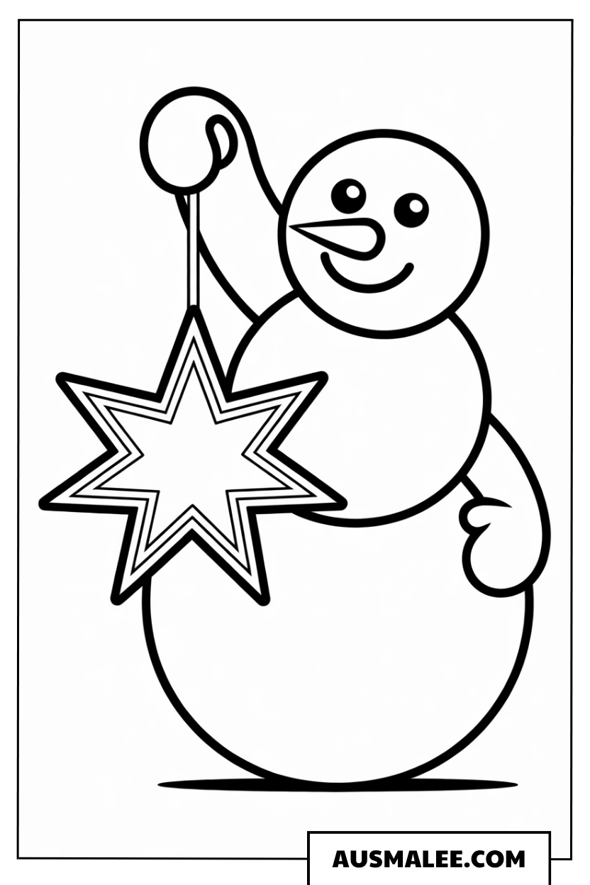 Schneemann mit Stern ausmalbild
