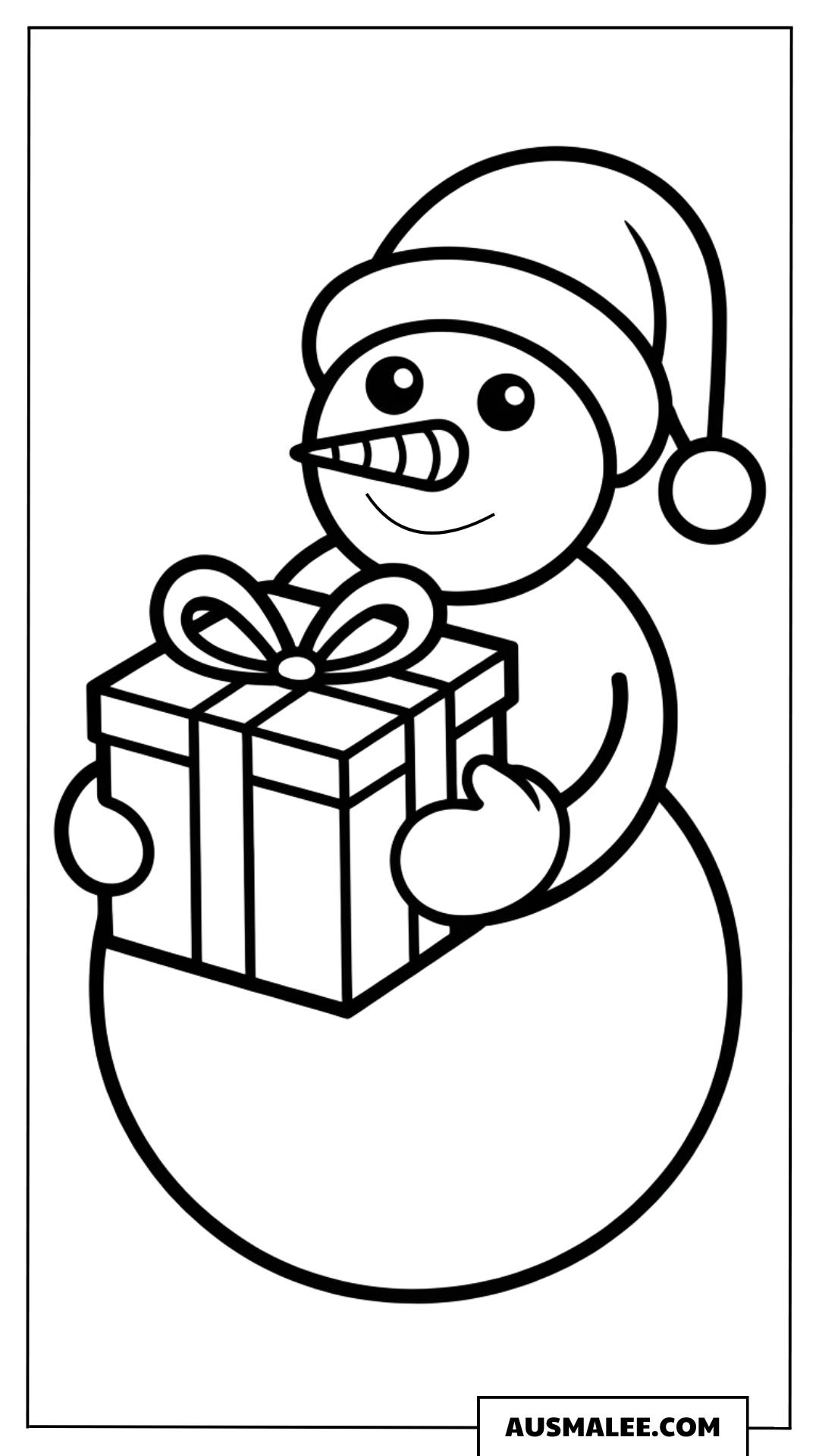 Schneemann mit Weihnachtsgeschenk ausmalbild