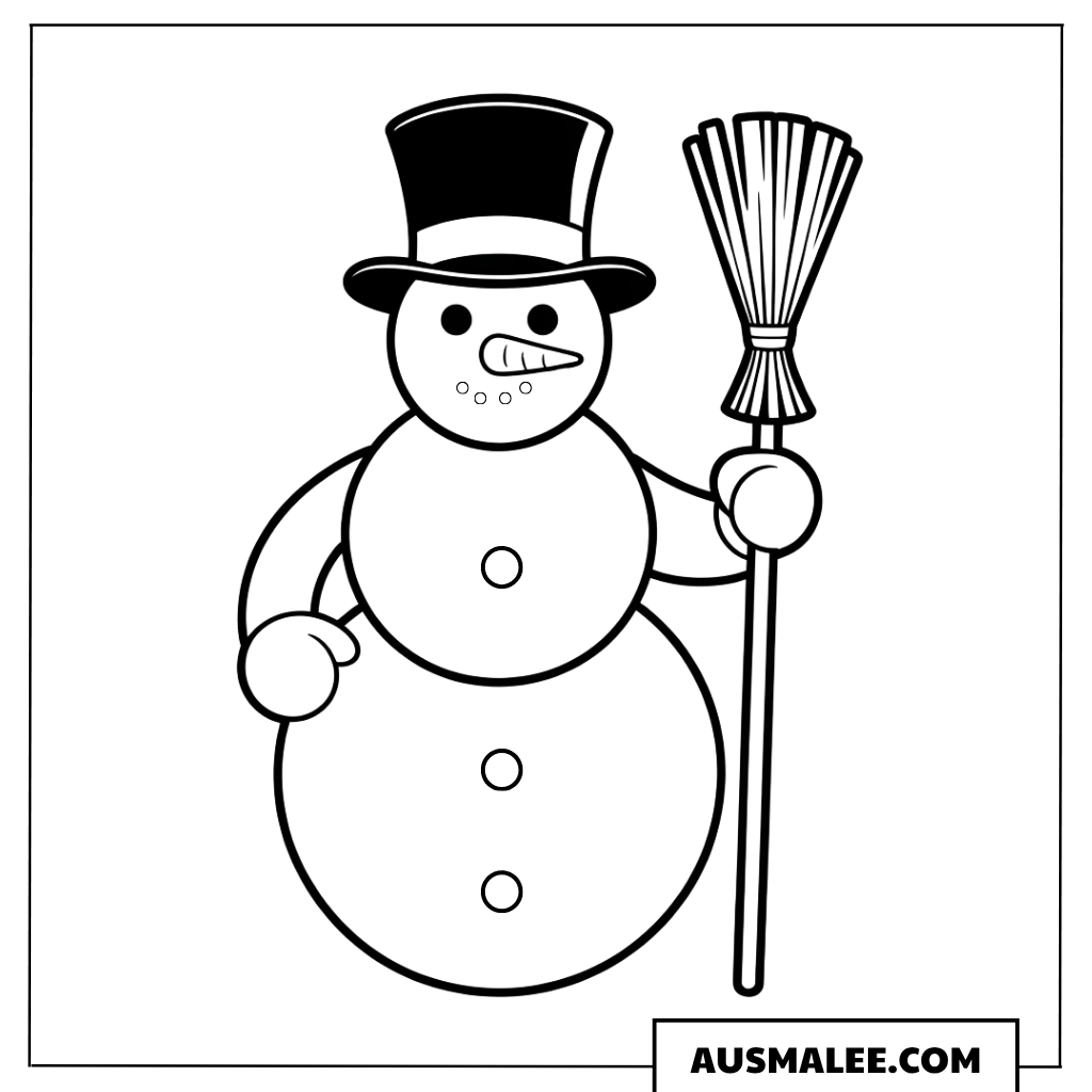 Schneemann mit Zylinder und Karottennase ausmalbild