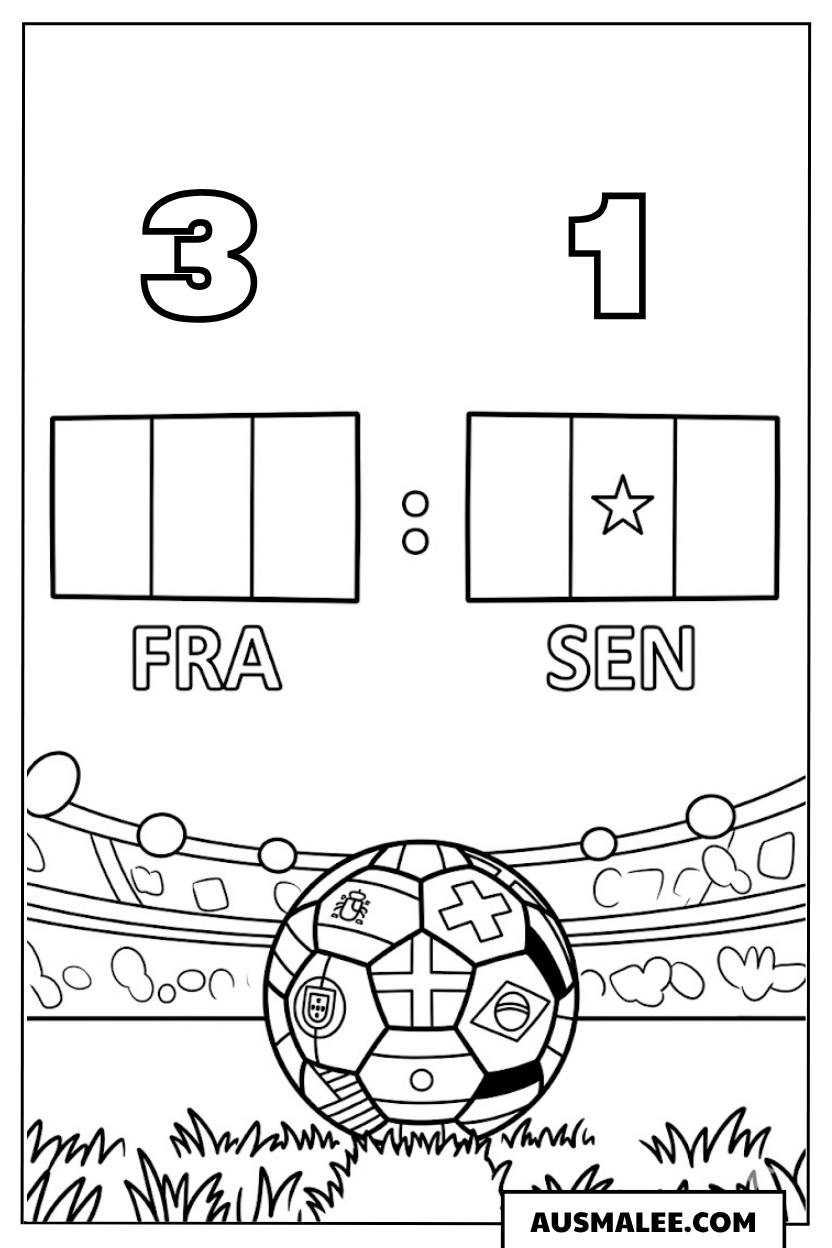 Spielergebnis Frankreich vs Senegal WM 2026 Ausmalbild