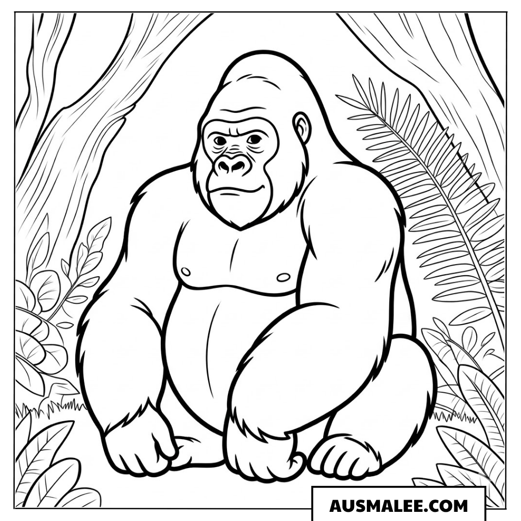 Starker Gorilla im Dschungel ausmalbild