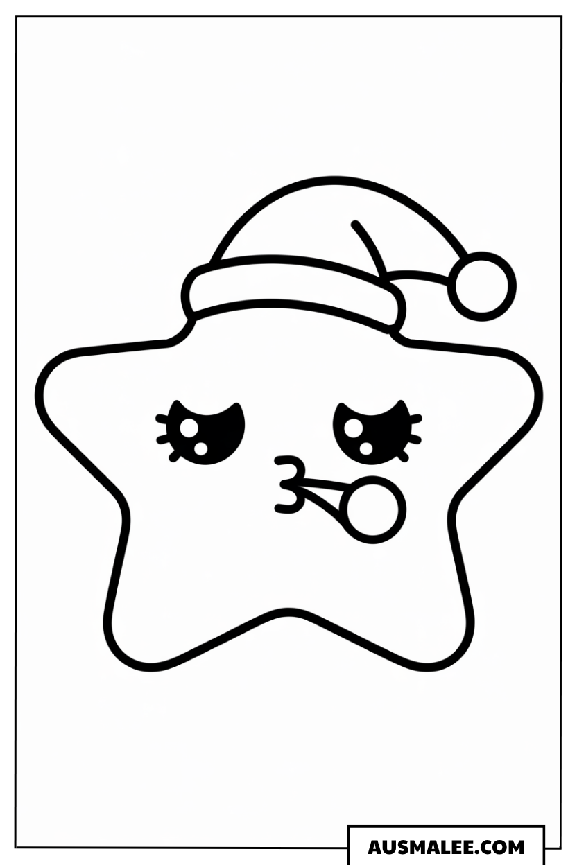 Stern mit Weihnachtsmütze Ausmalbild