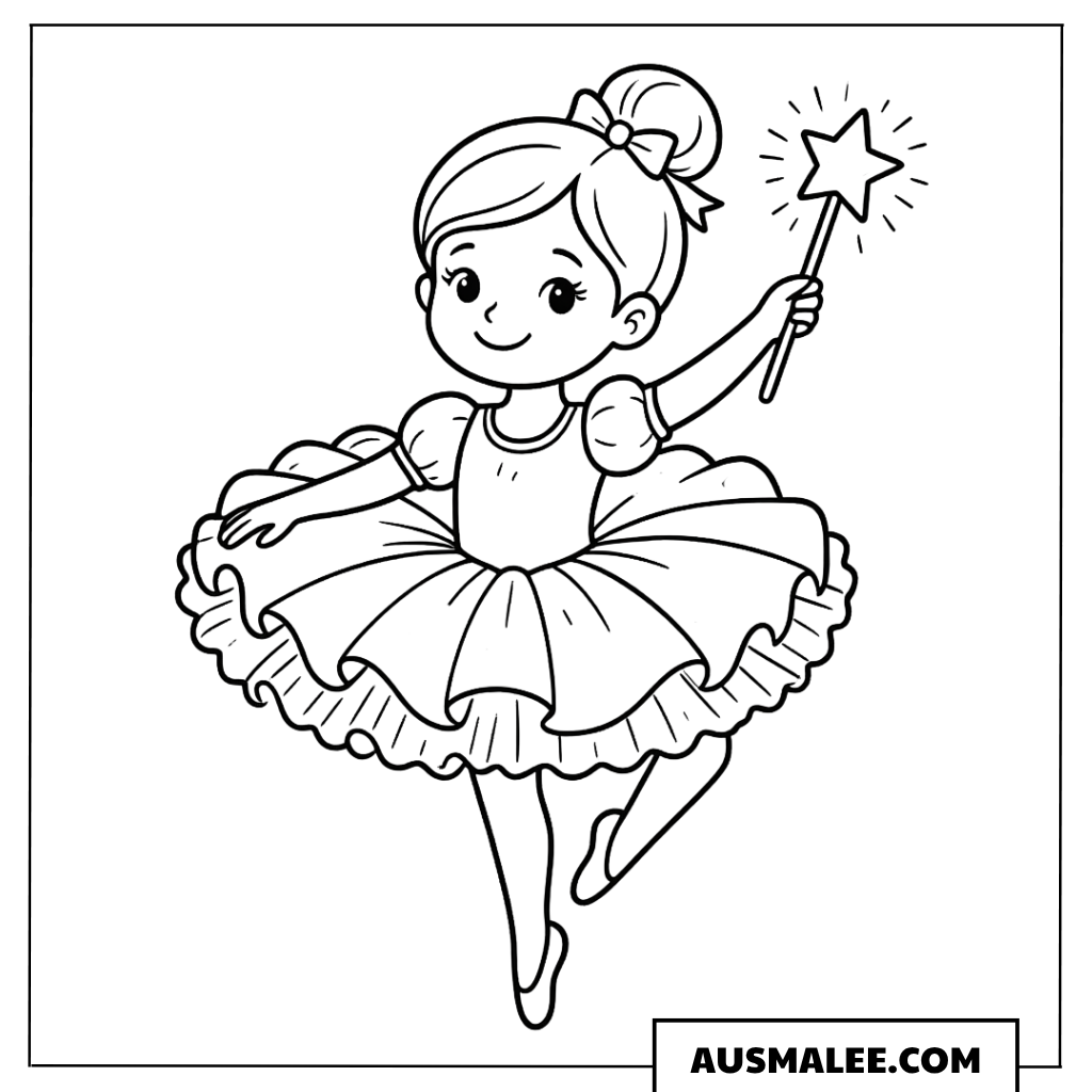 Süße Ballerina mit Zauberstab Ausmalbild