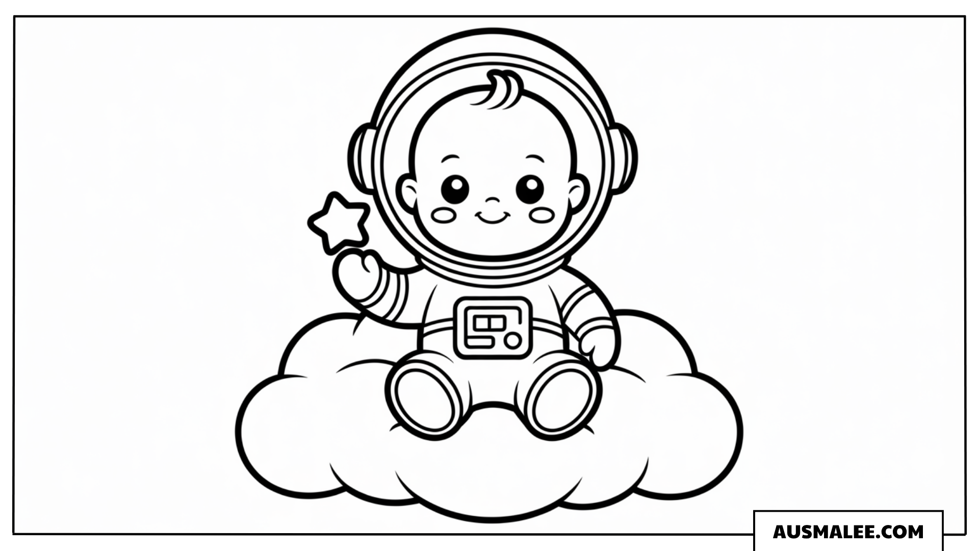 Süßer Astronaut auf Wolke Ausmalbild