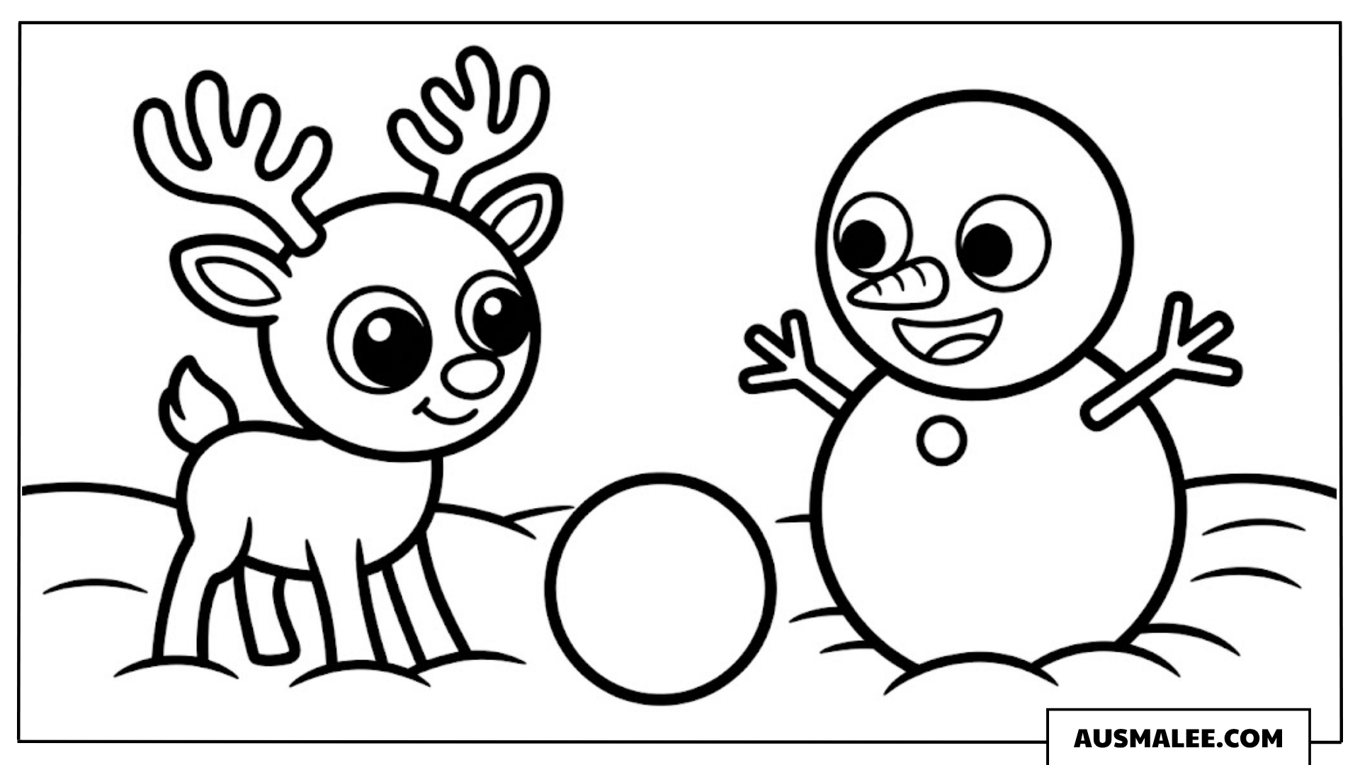 Süßes Rentier und Schneemann ausmalbild