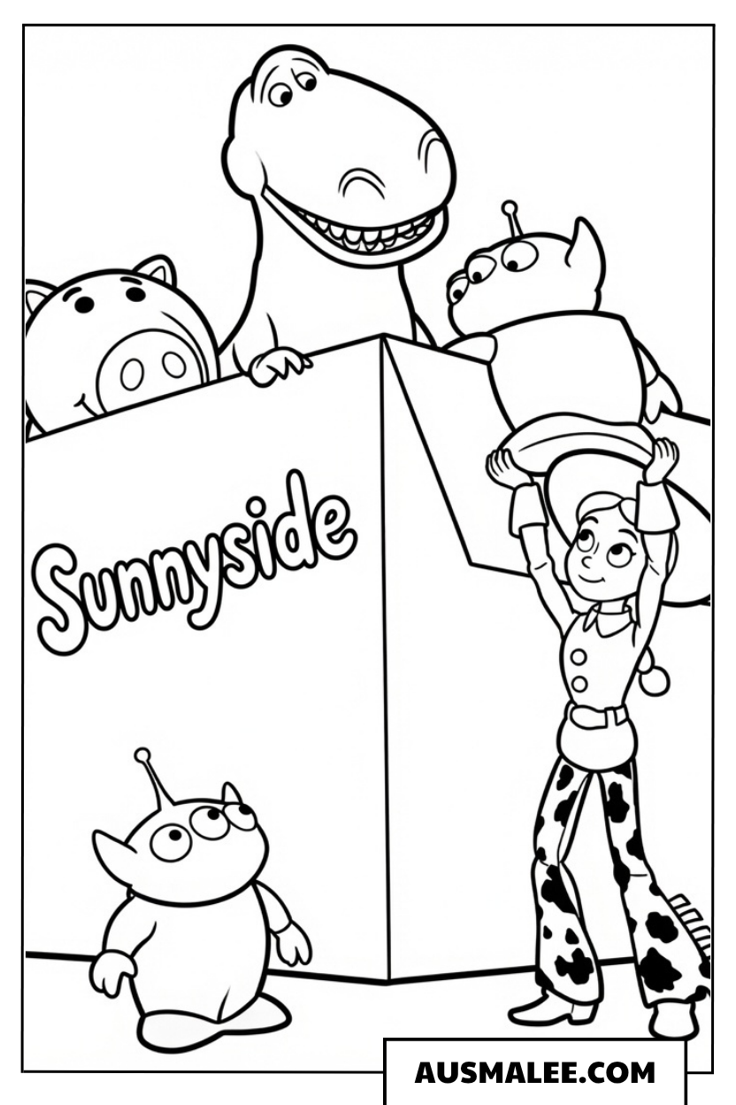 Sunnyside Gruppe in Toy Story 5 ausmalbild