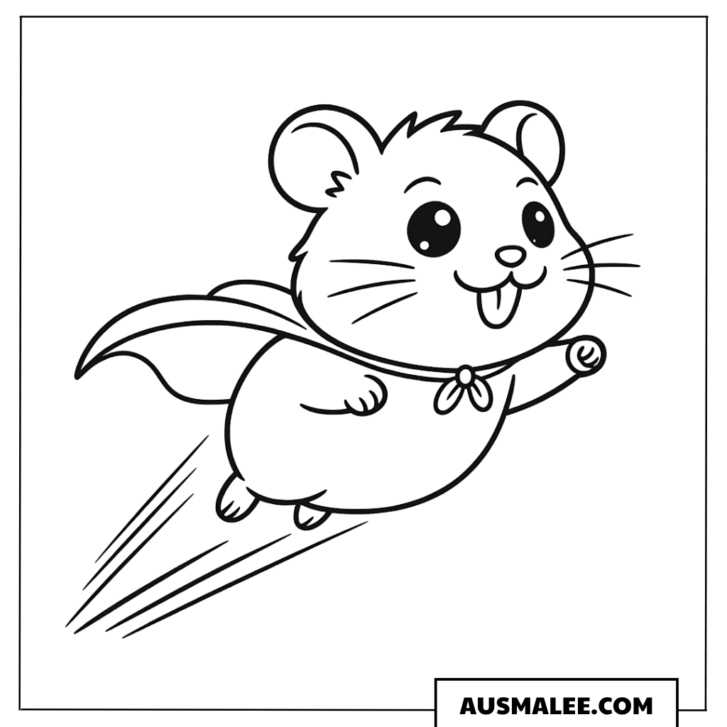 Superhelden-Hamster fliegt Ausmalbild