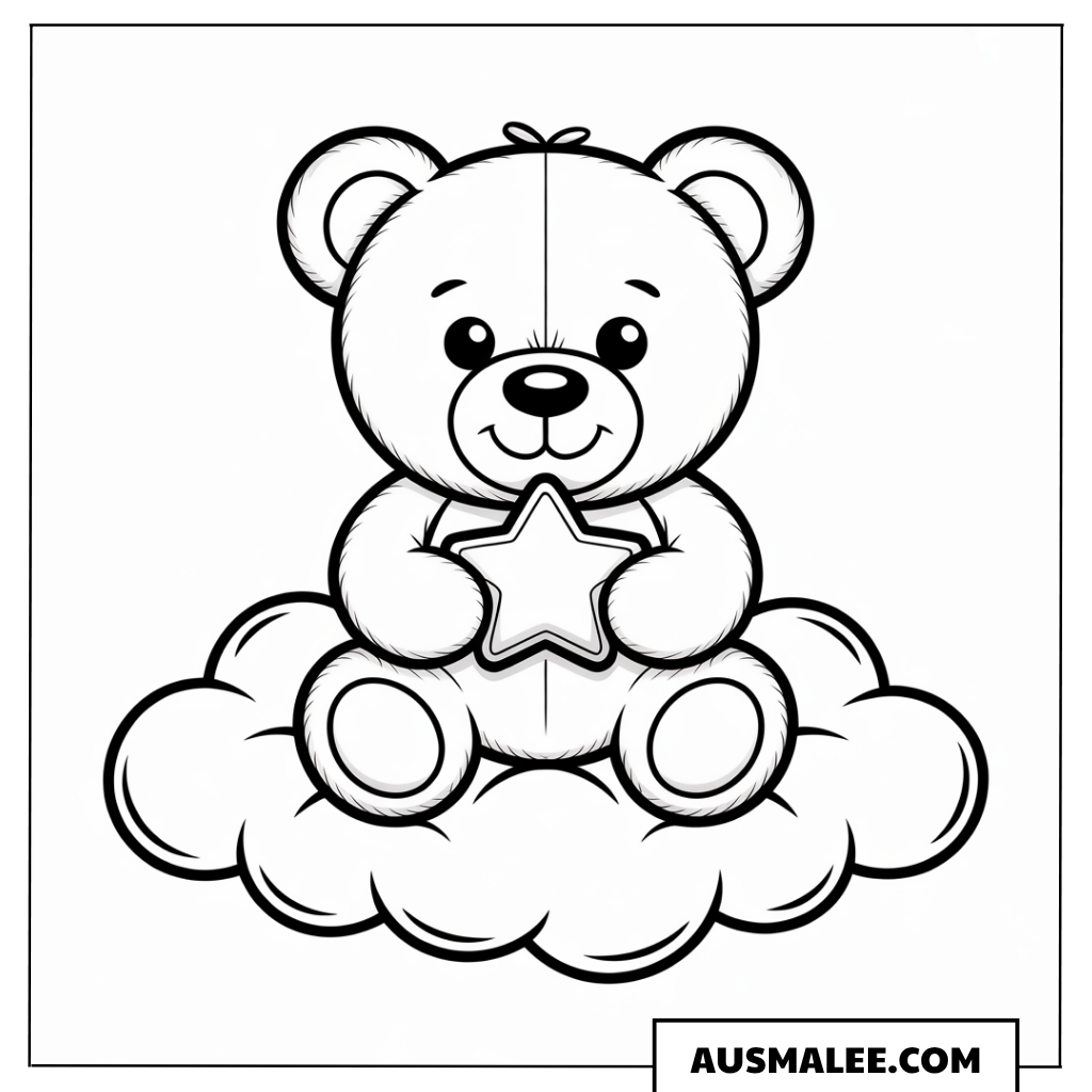 Teddybär auf Wolke mit Stern ausmalbild