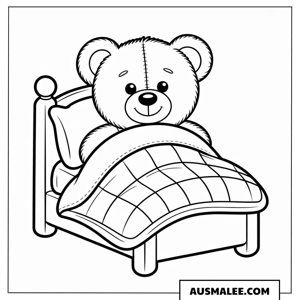 Teddybär im Bett ausmalbild