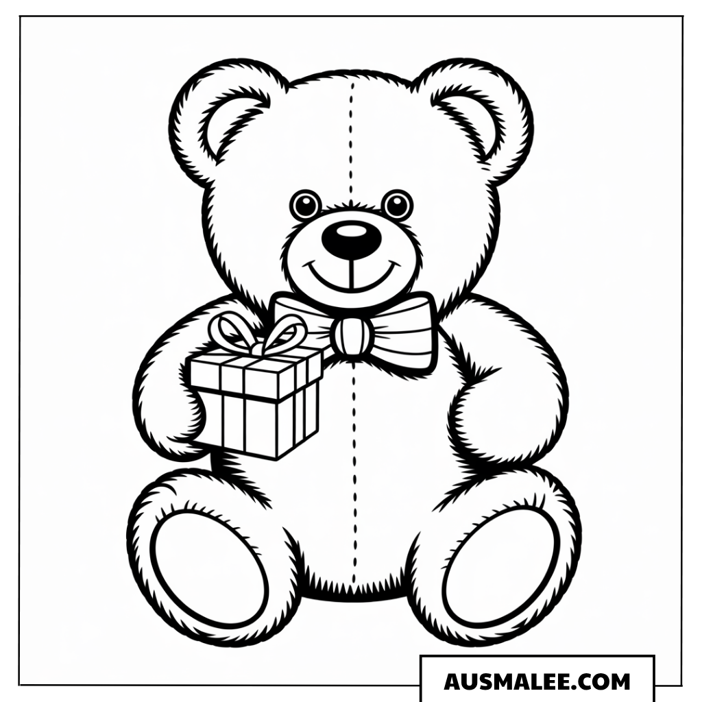 Teddybär mit Geschenk ausmalbild