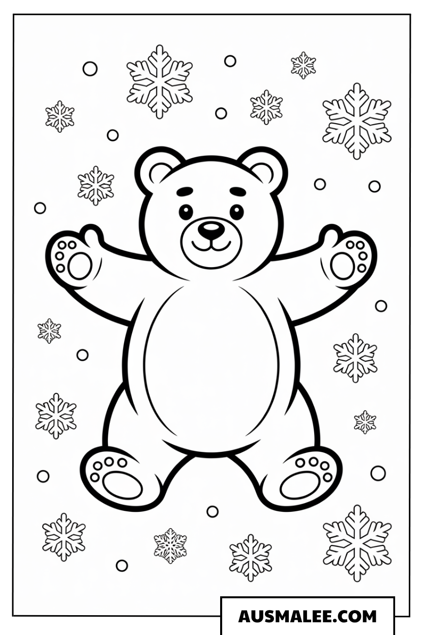 Teddybär mit Schneeflocken ausmalbild