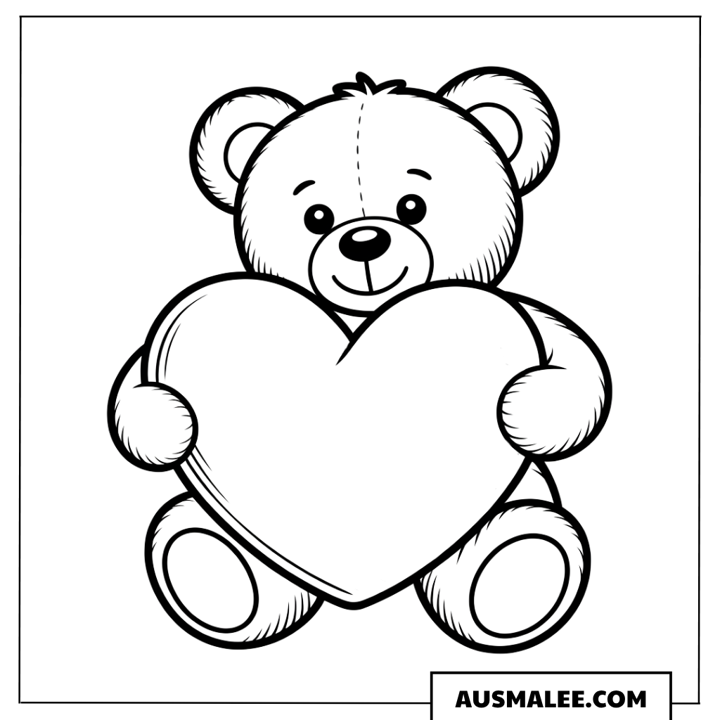 Teddybär mit großem Herz ausmalbild