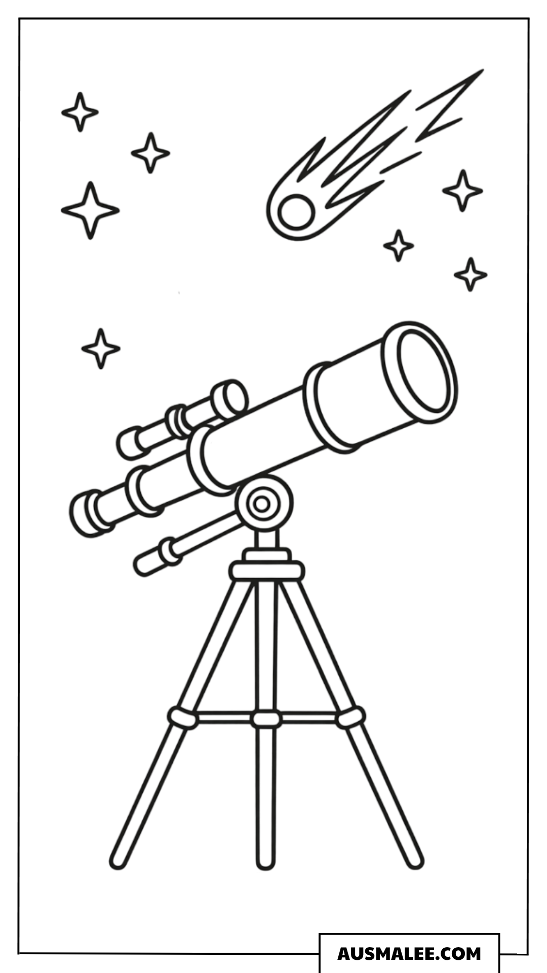 Teleskop und Sternschnuppe Ausmalbild